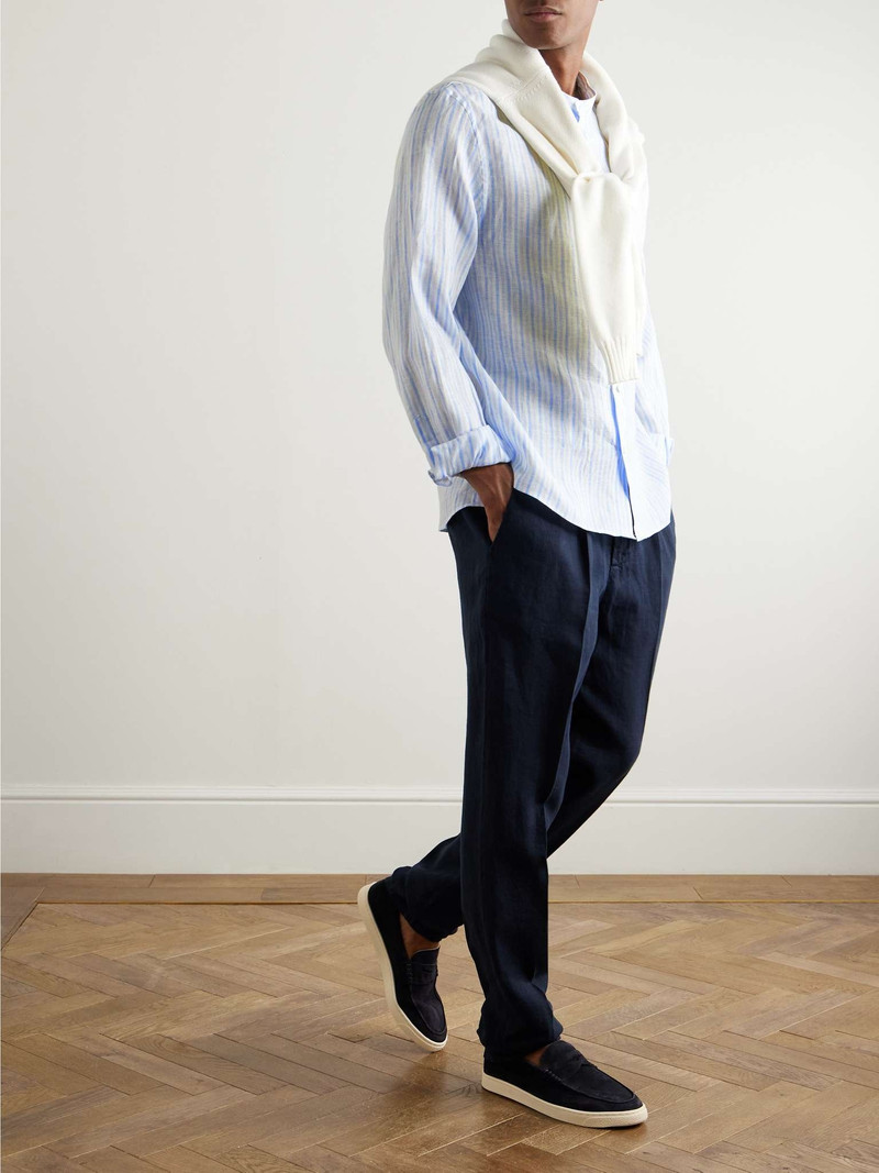 Brunello Cucinelli Grandad Collar Striped Linen Shirt outlook