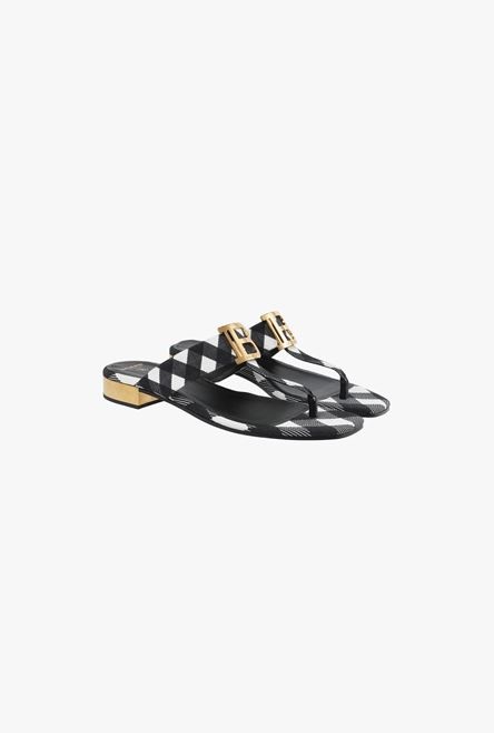 Leather and canvas Sofia sandals with a black and white gingham print - 2