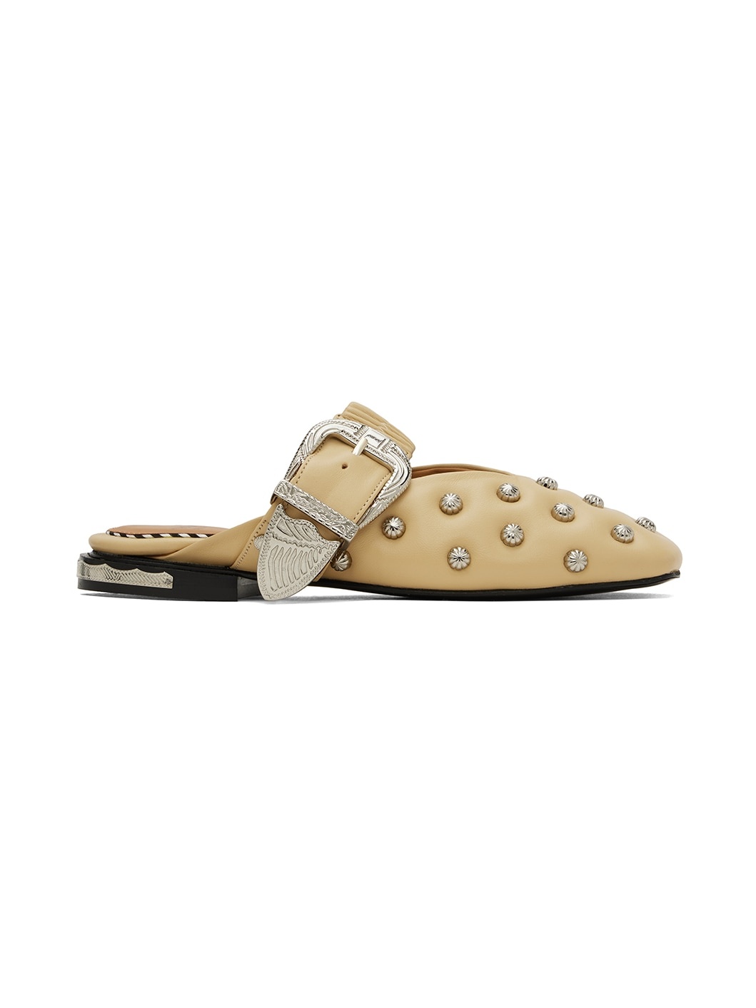 Beige Studded Slippers - 1
