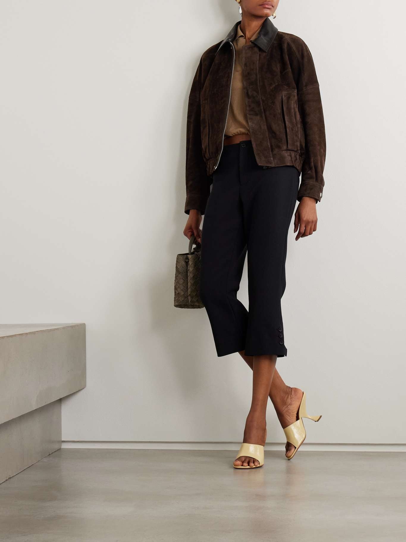 Dalma leather-trimmed suede bomber jacket Chocolate - 2