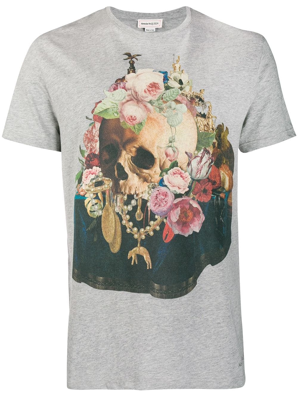 floral skull print T-shirt - 1