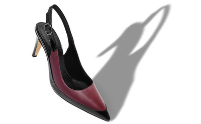 Manolo Blahnik Black and Red Nappa Leather Slingback Pumps outlook