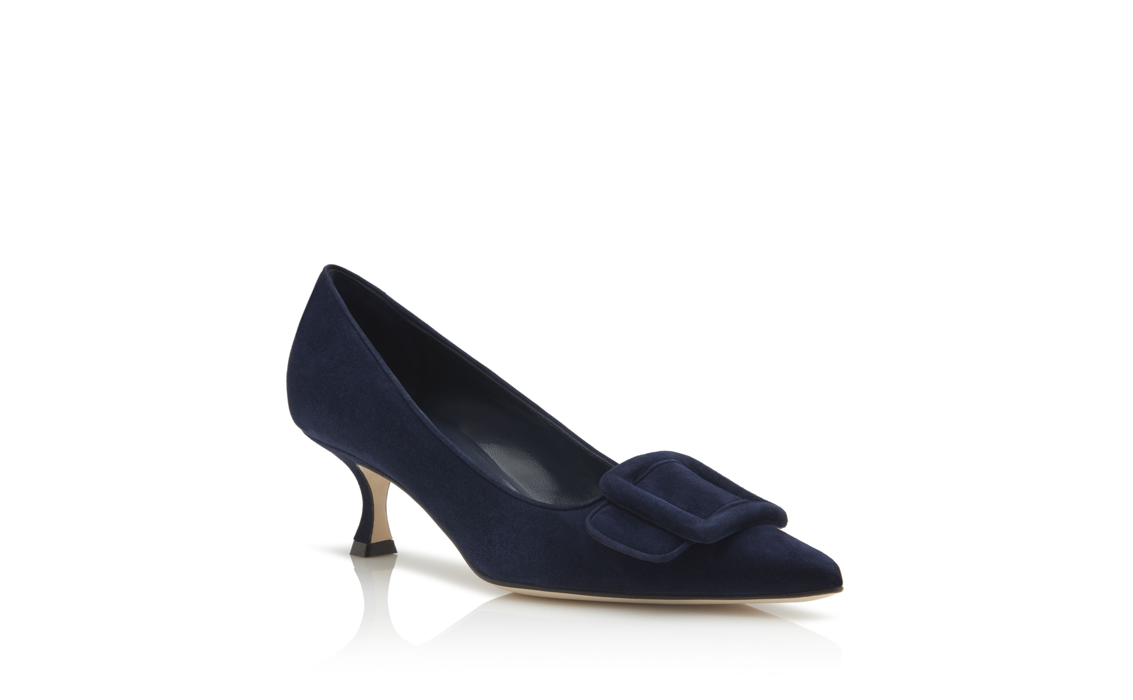 Navy Blue Suede Buckle Detail Pumps - 3