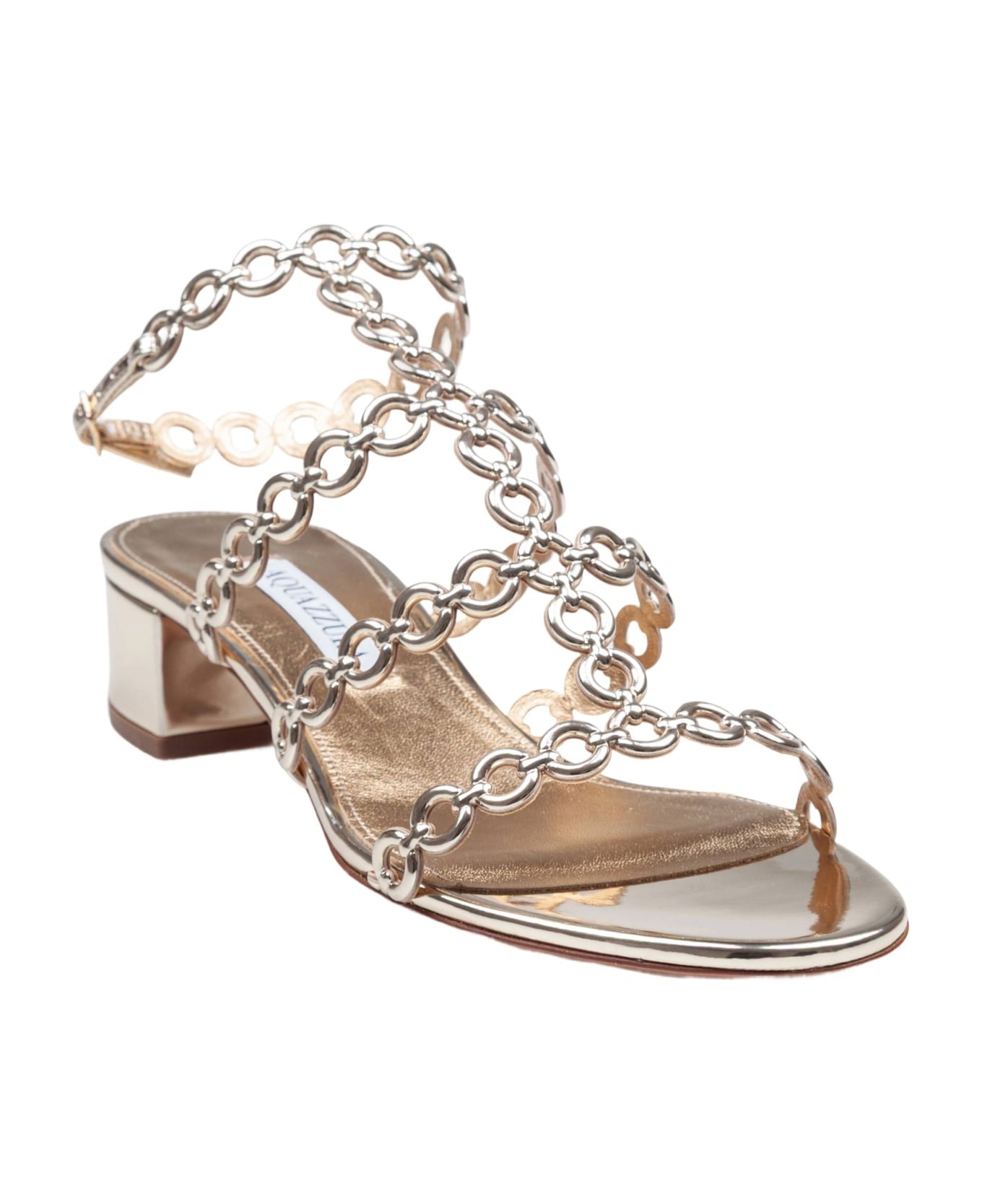Aquazzurra Infinity Chain 35 Sandal In Mirrored Leather, Gold Color - 2