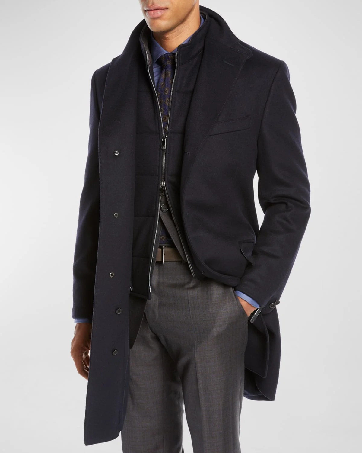 Men's ID Wool Top Coat, Navy - 1