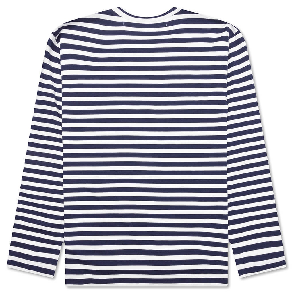 COMME DES GARCONS PLAY X THE ARTIST INVADER STRIPED L/S TEE - BLUE/WHITE - 2