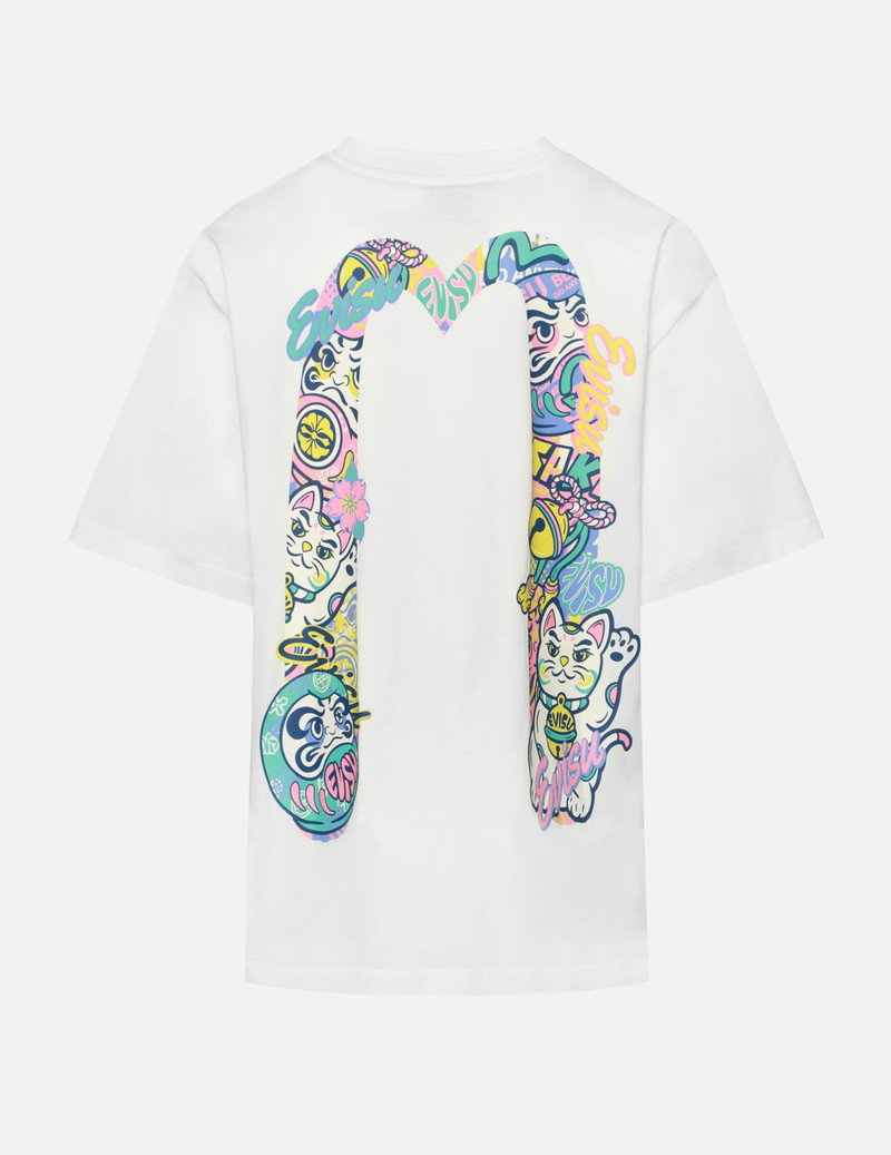 EVISU DARUMA AND FORTUNE CAT-PATTERN DAICOCK PRINT OVERSIZED T-SHIRT outlook
