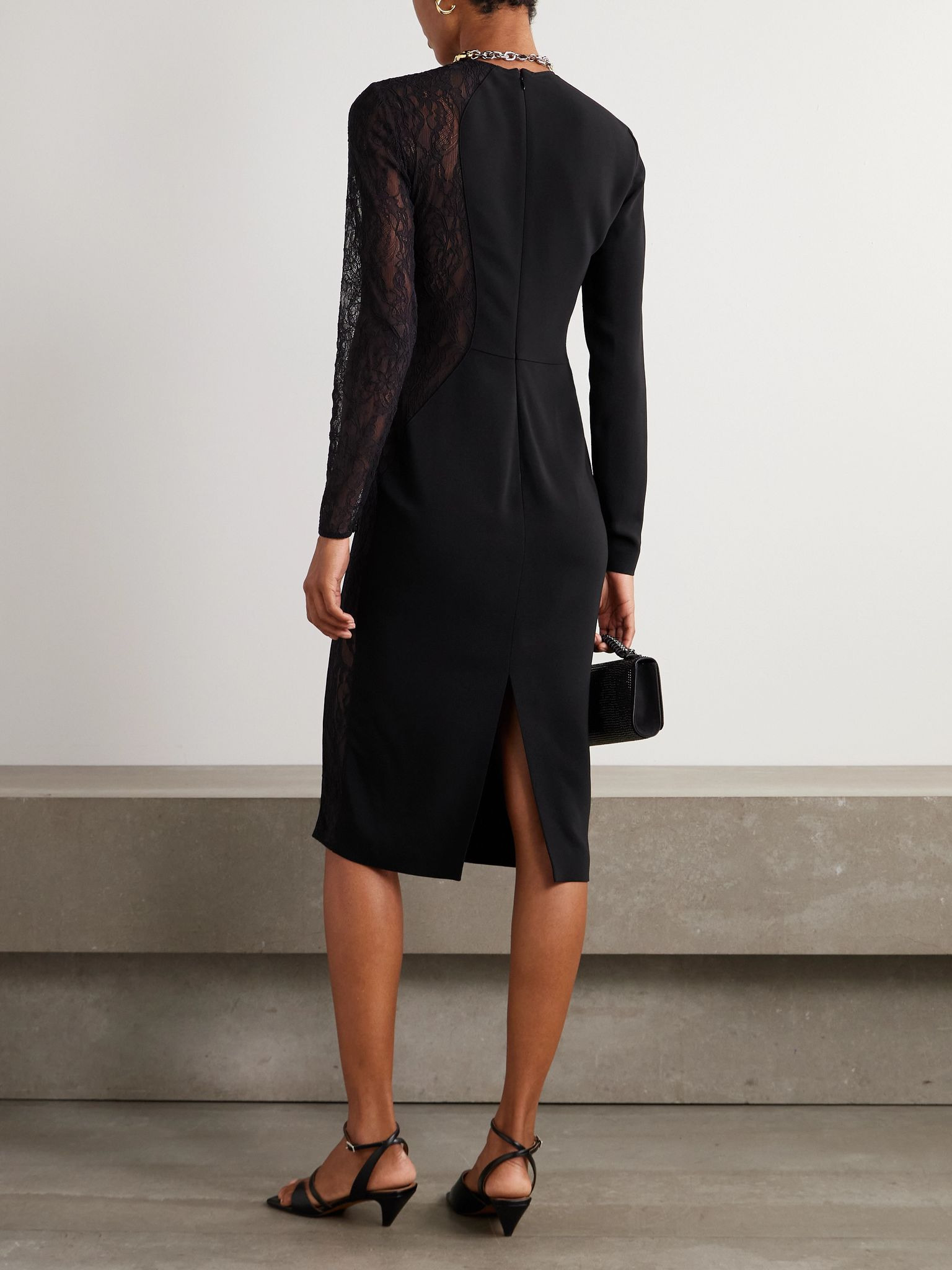 Miracle lace-trimmed crepe dress Black - 3