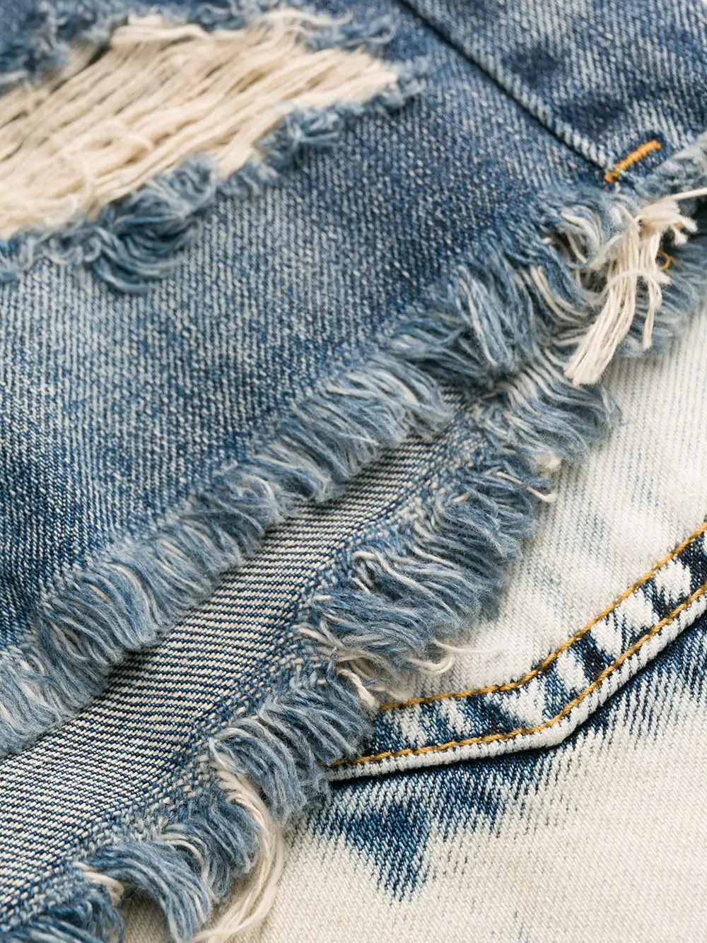 two-tone distressed denim shorts - 6