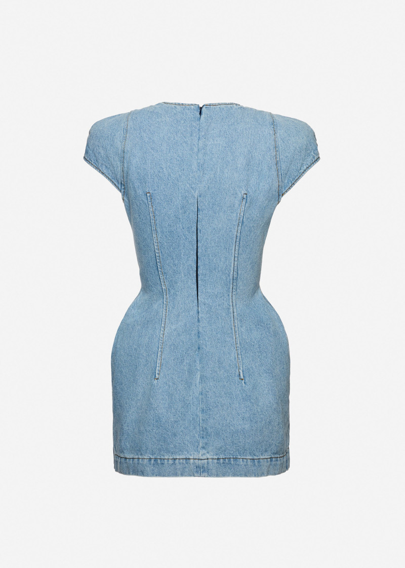 Short-sleeve denim mini dress in light blue 2
