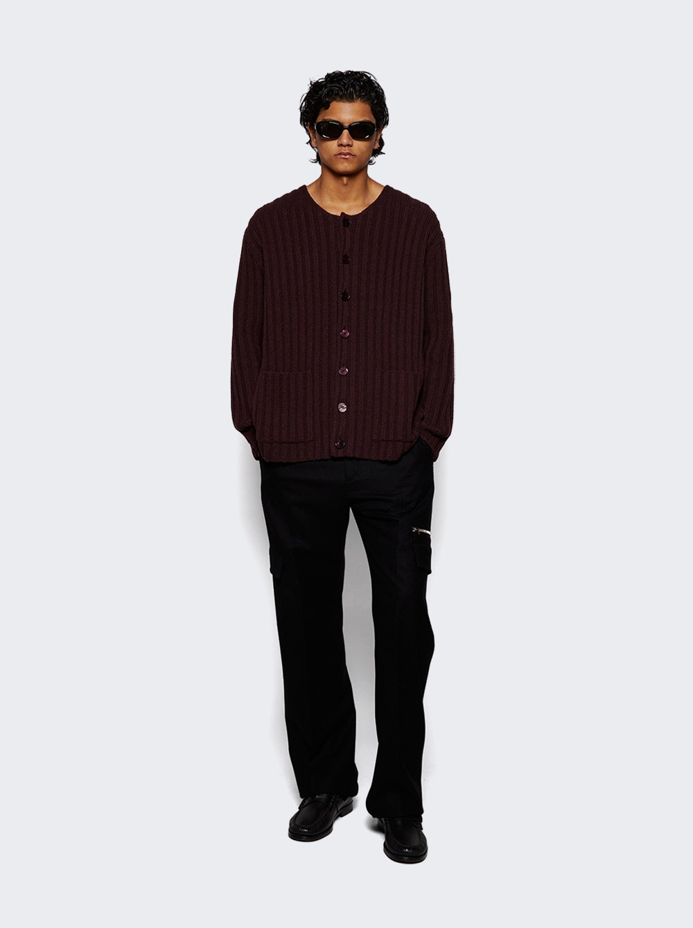 Scoop Neck Cardigan Burgundy - 2