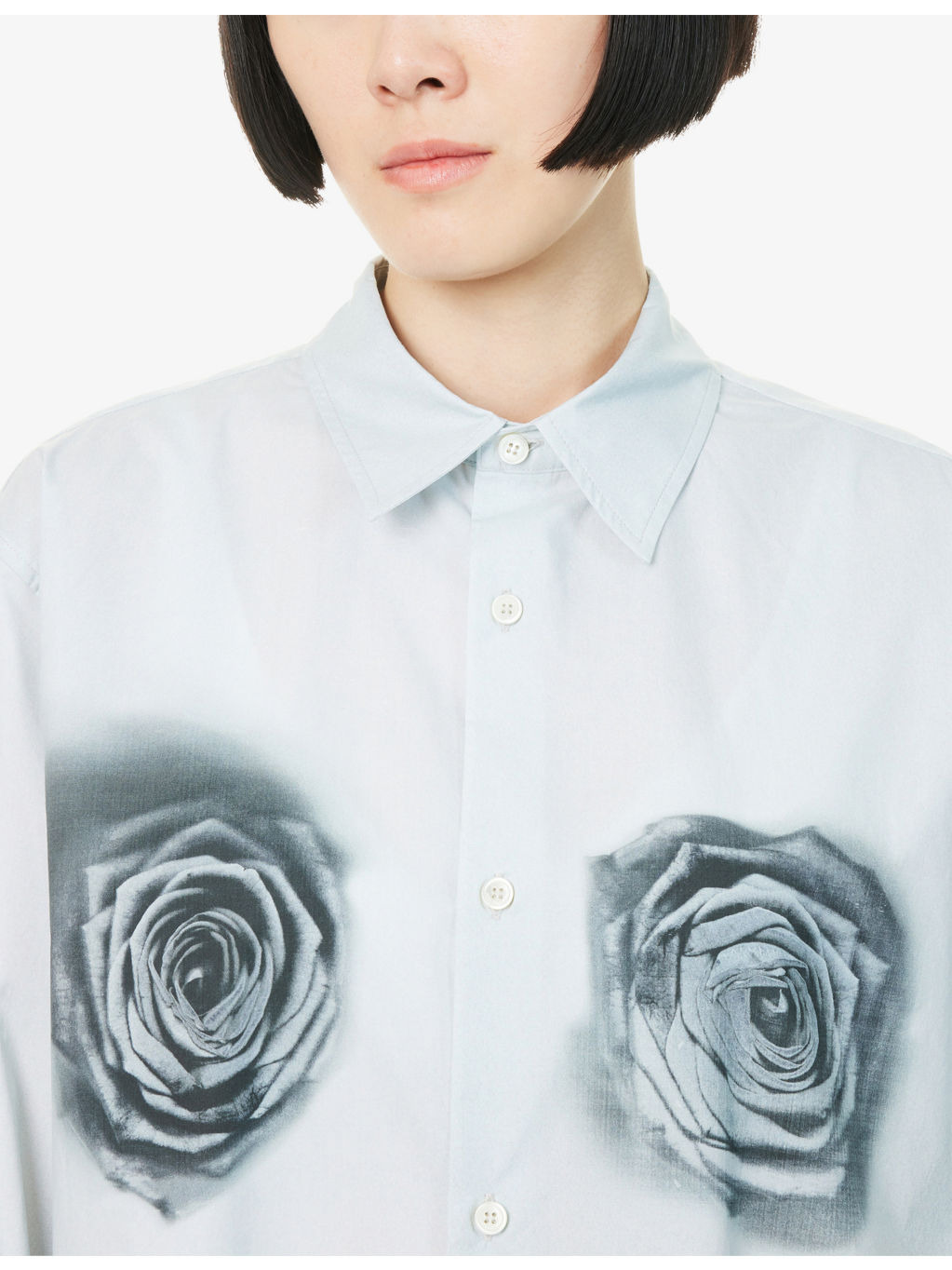 Rose-Print Curved-Hem Cotton-Poplin Shirt - 5
