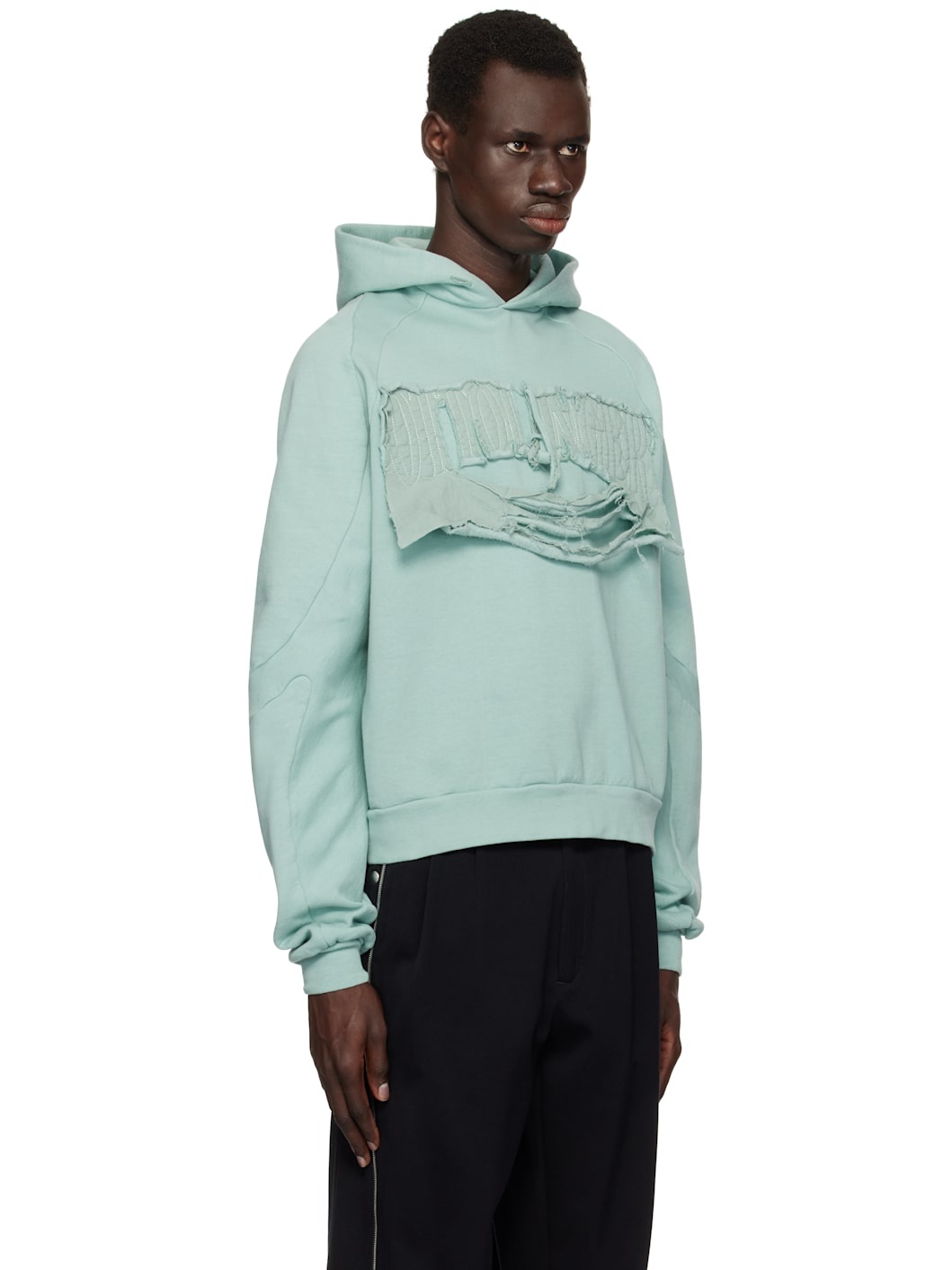 Blue Distressed Multiline Hoodie - 2