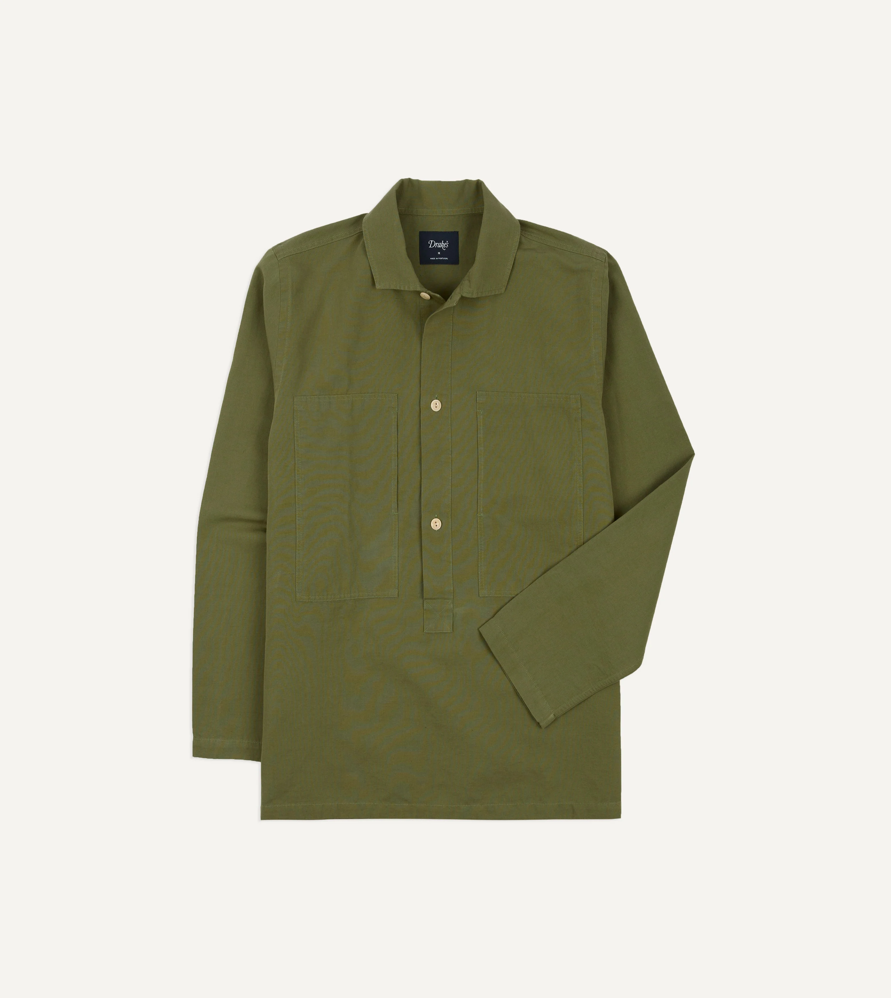 Green Vintage Cotton Spread Collar Popover Shirt - 1