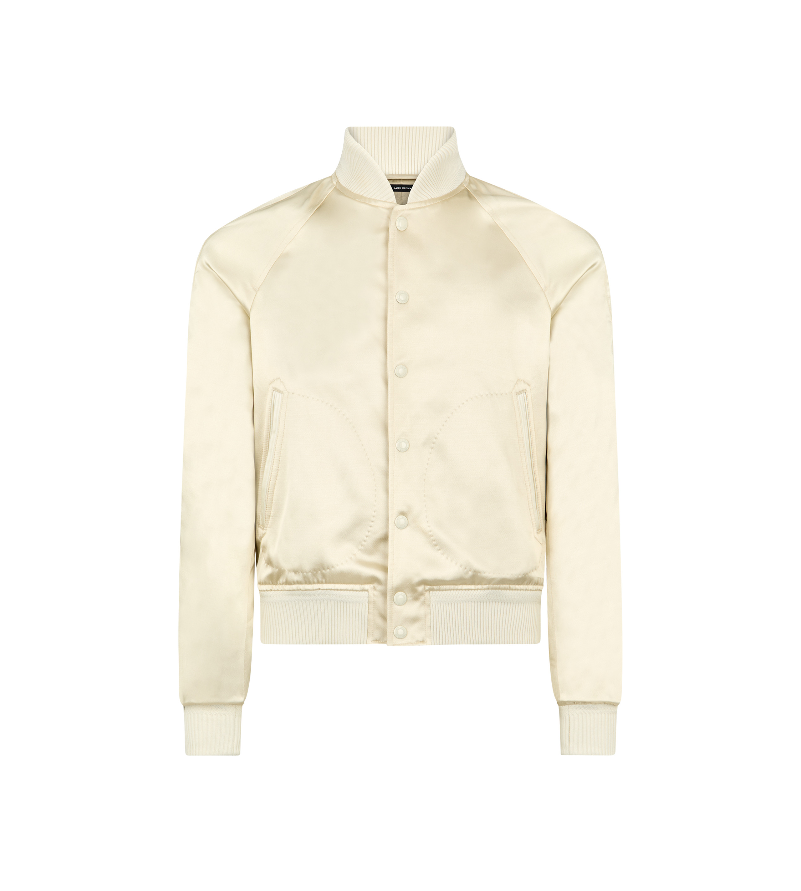 SHINY RAYON SATIN BOMBER WITH CONTRAST PIPING - 1