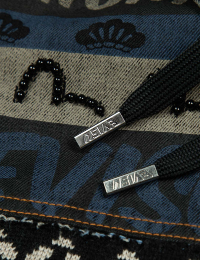 EVISU FAIR ISLE PATTERN WITH PERAL STUD KNITTED PANEL LOOSE FIT HOODED DENIM JACKET outlook