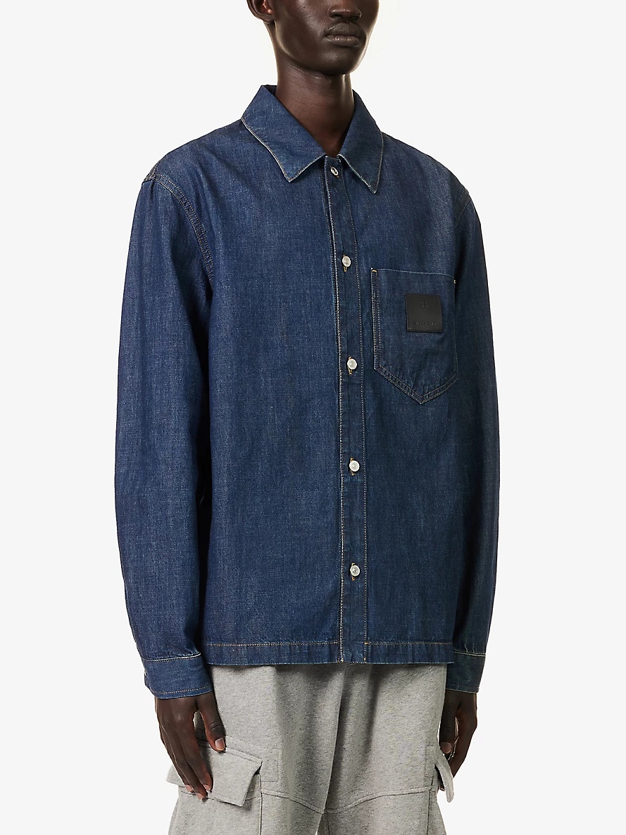 Brand-patch boxy-fit denim shirt - 3