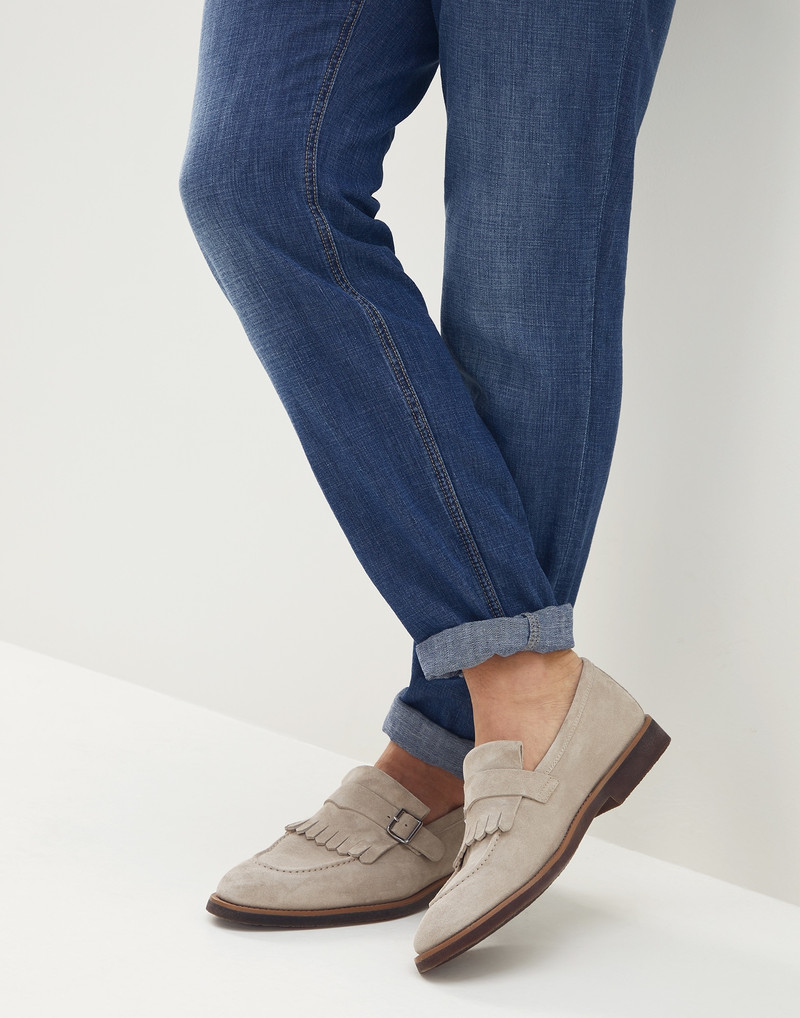Brunello Cucinelli Smart suede monk strap shoes with fringe outlook