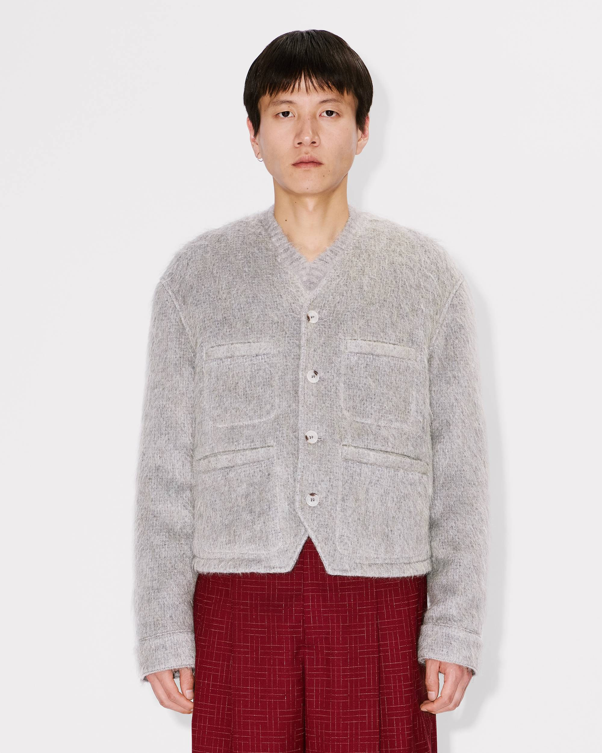 Collarless jacket in hairy wool alpaca and mohair - 4