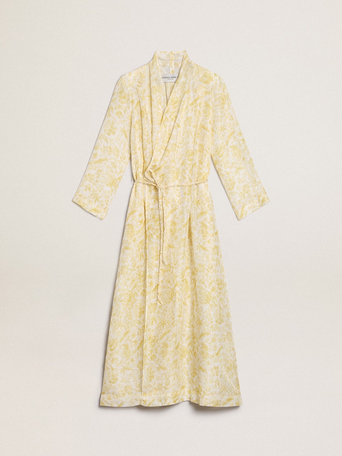 Resort Collection linen blend kaftan dress with lemon yellow print - 1