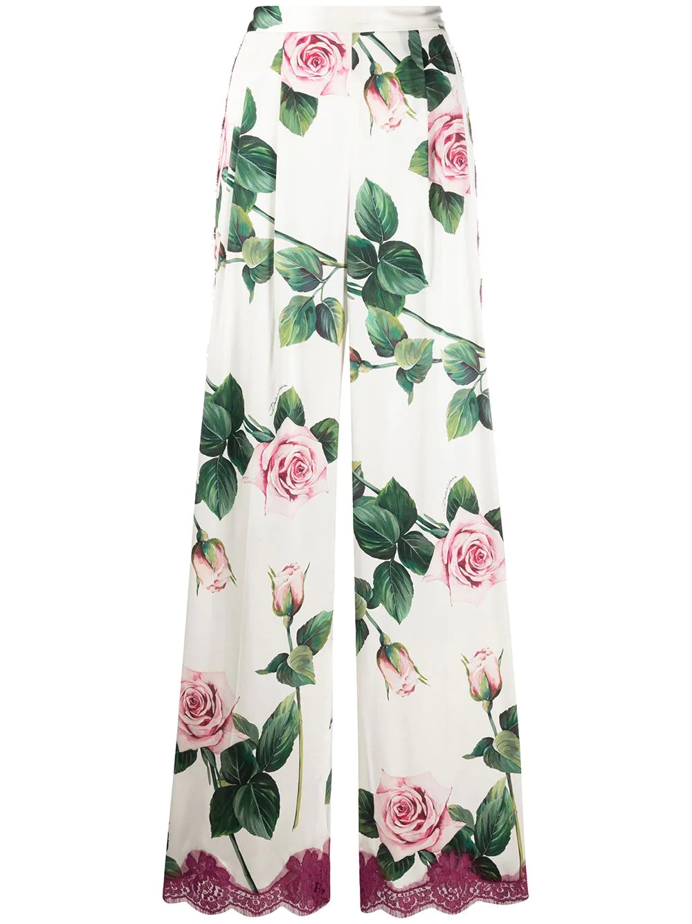 tropical rose print wide-leg trousers - 1