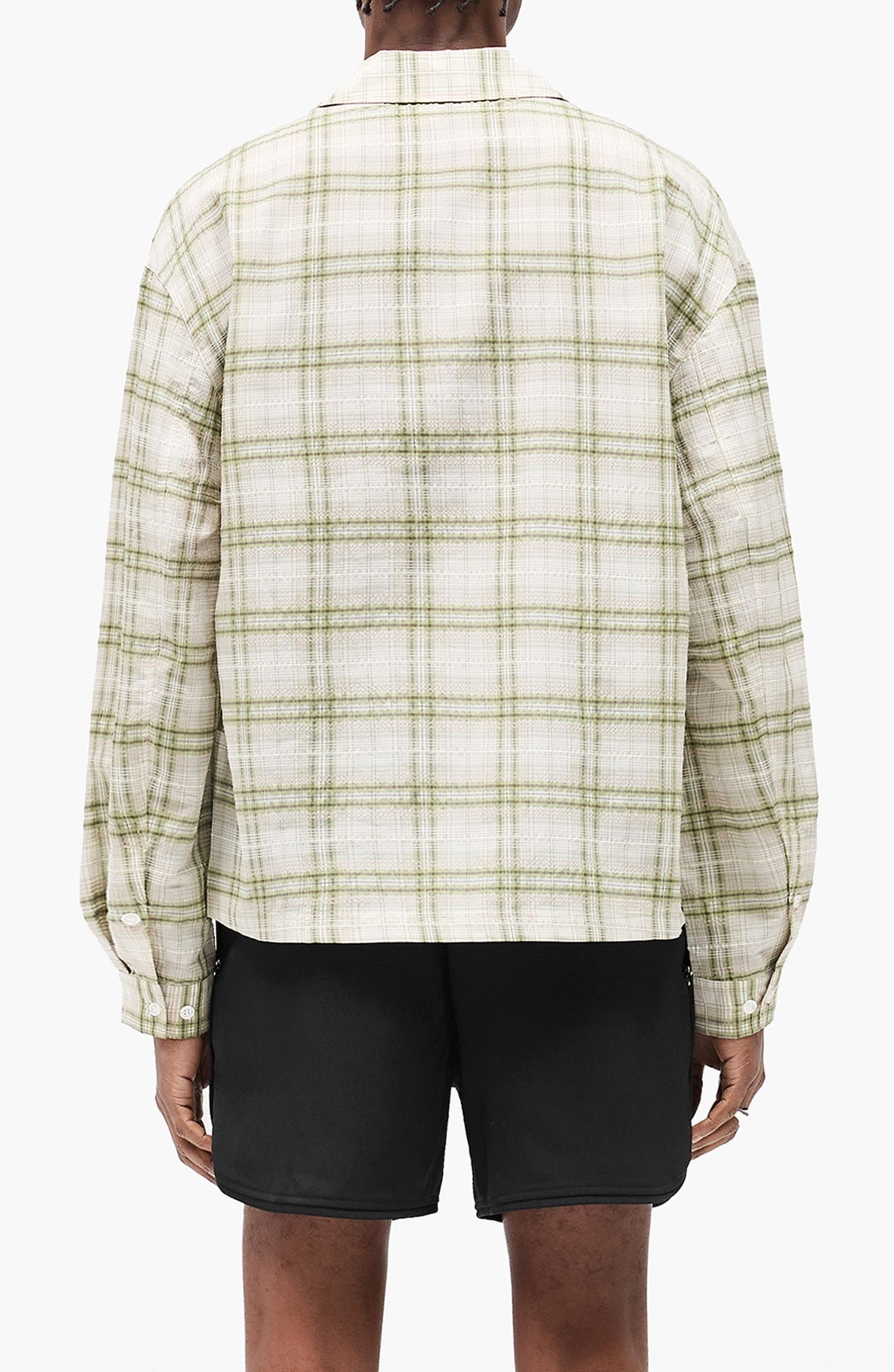Represent Plaid Texture Sheer Flannel Button-Up Shirt in Green at Nordstrom - 3