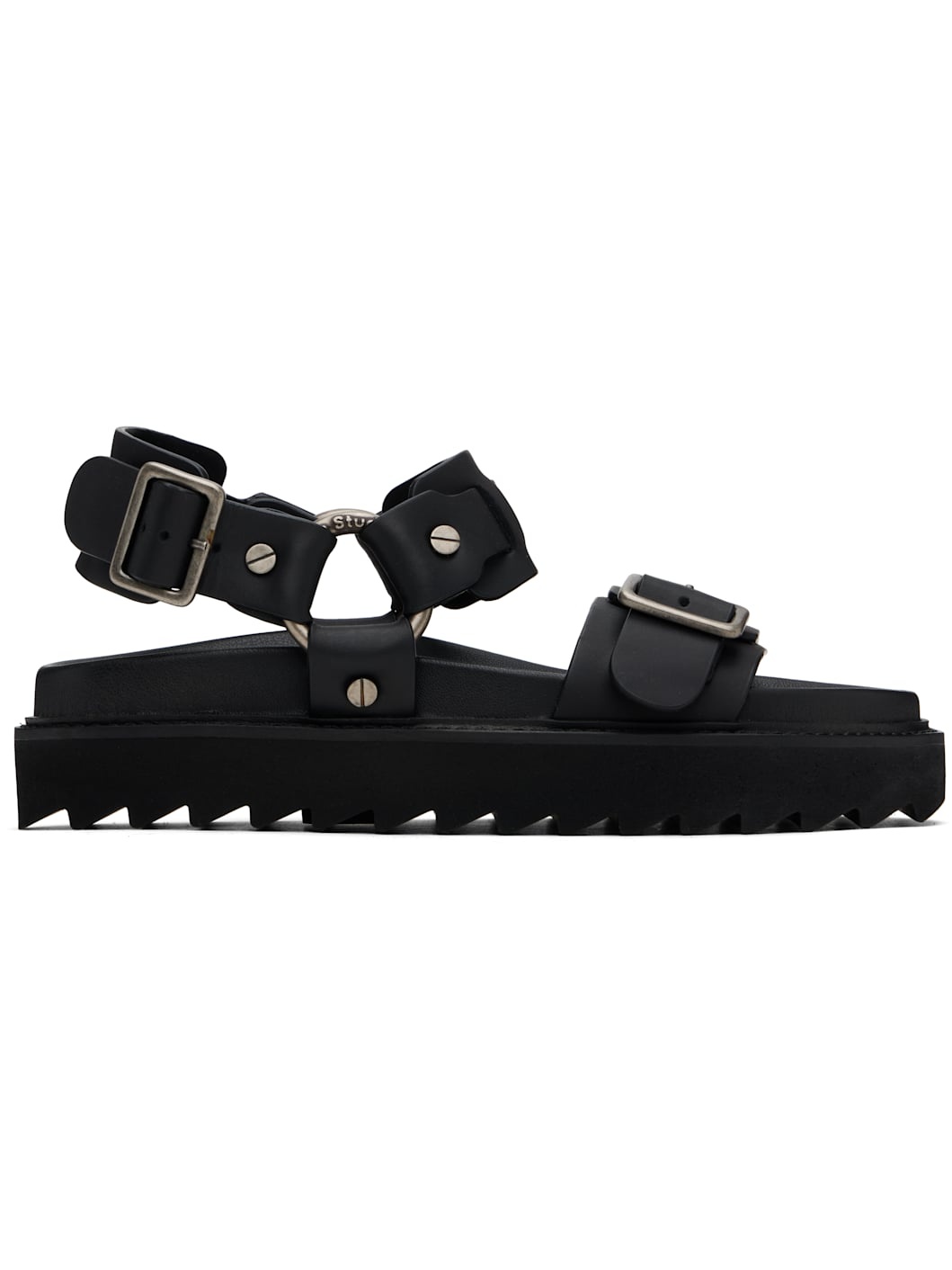 Black Leather Buckle Sandals - 1