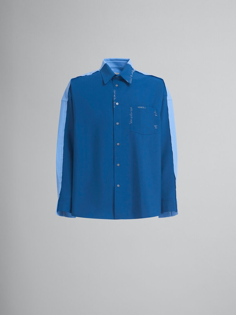 BLUE WOOL SHIRT WITH CONTRAST BACK 1