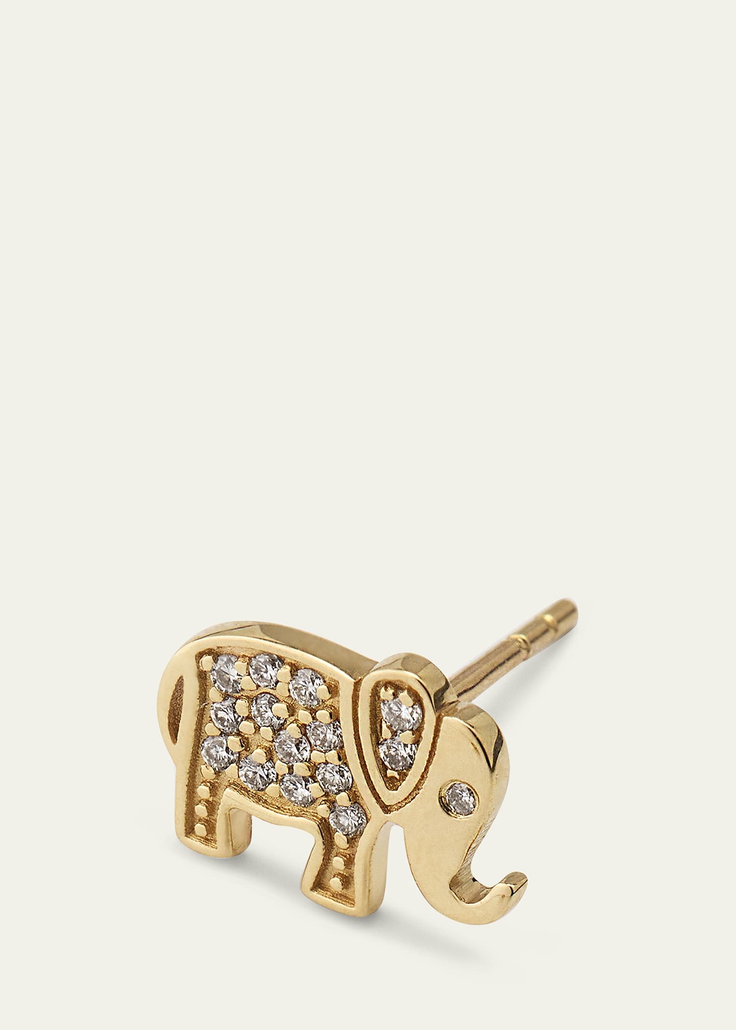 14k Yellow Gold Diamond Elephant Stud Earring, Single - 3