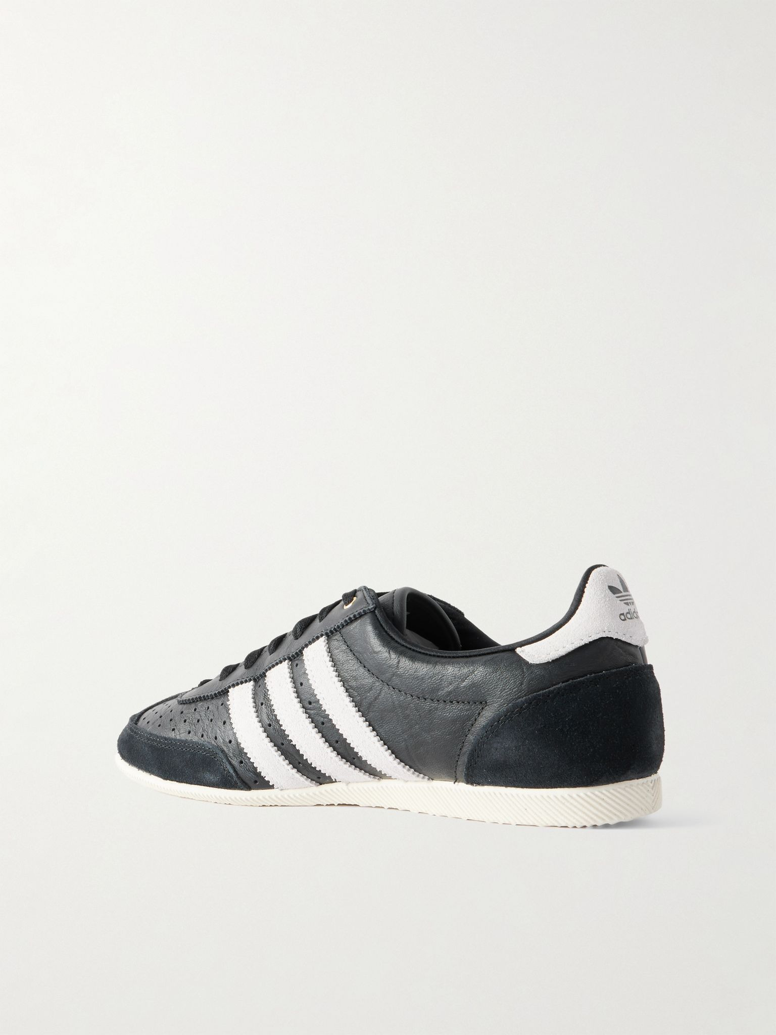 Japan Suede-Trimmed Tumbled-Leather Sneakers Black - 4