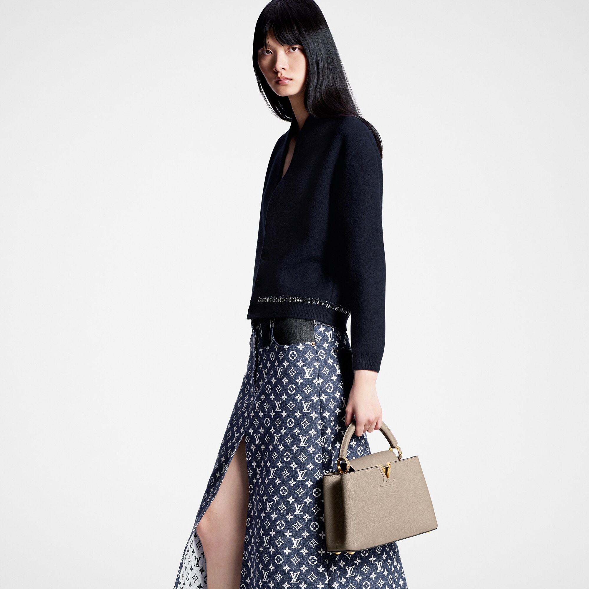 Monogram Denim Midi Skirt - 5
