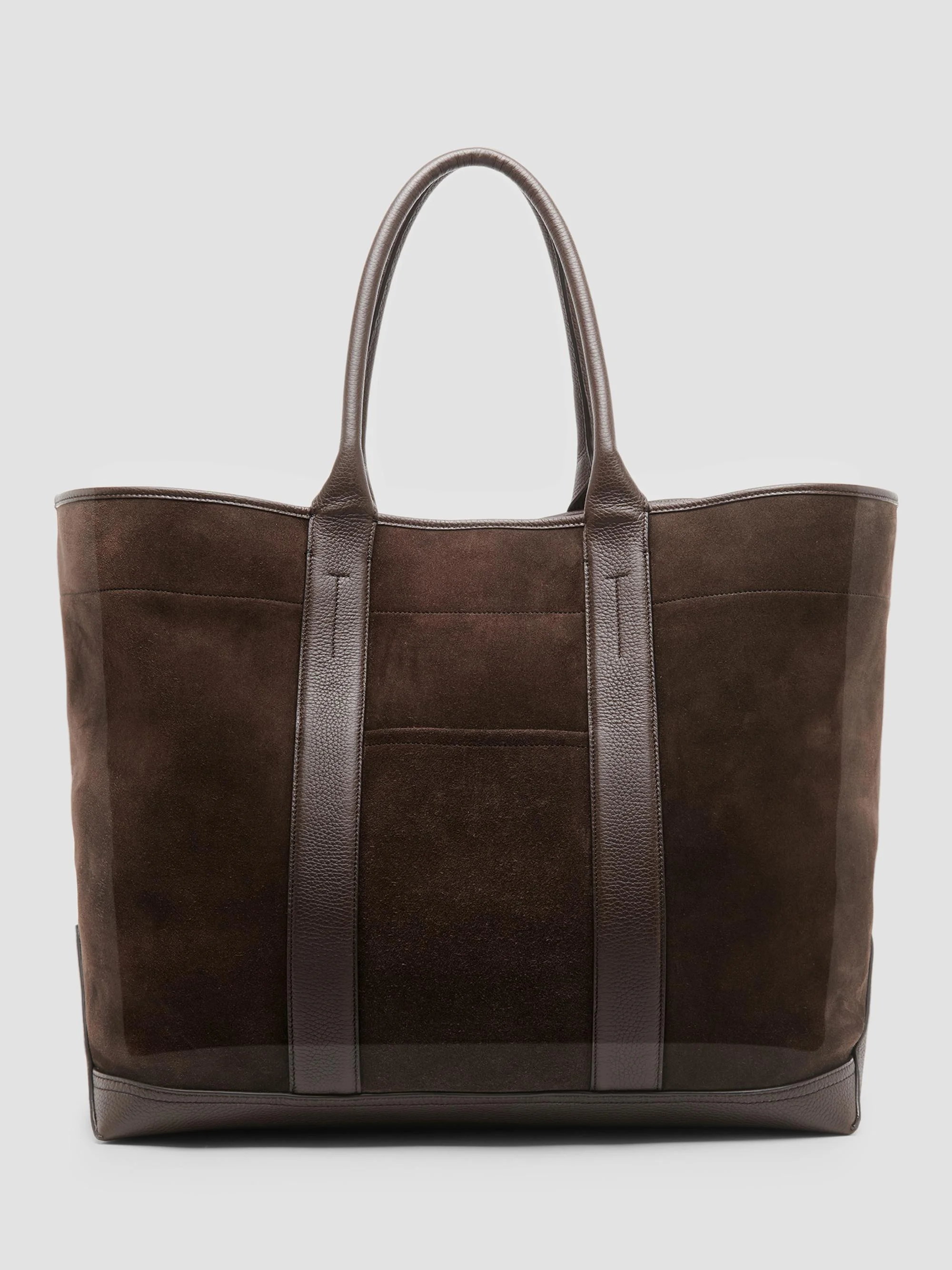 Men's Large Suede Tote Bag - Brown - 1