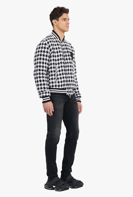 White and black houndstooth cotton bomber jacket - 6
