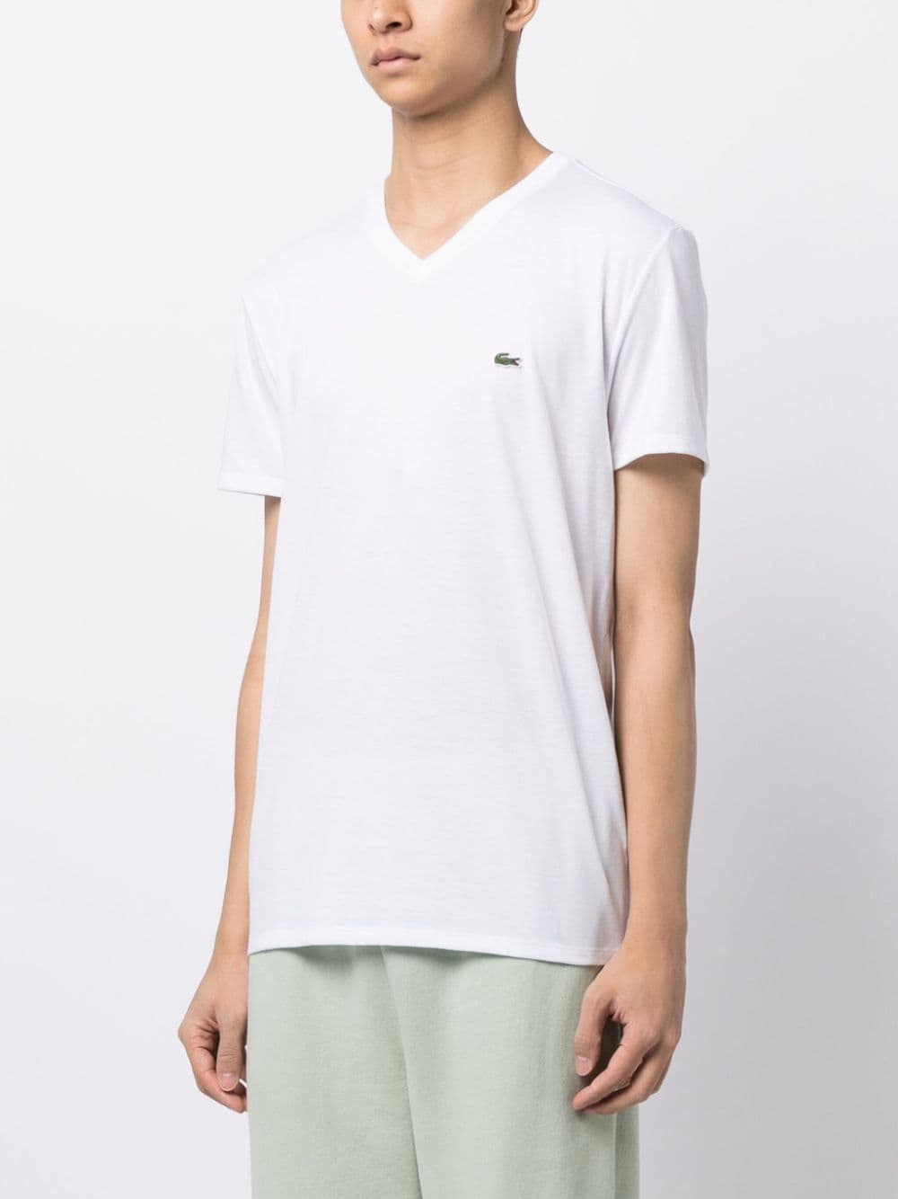 logo-patch V-neck cotton T-shirt - 3
