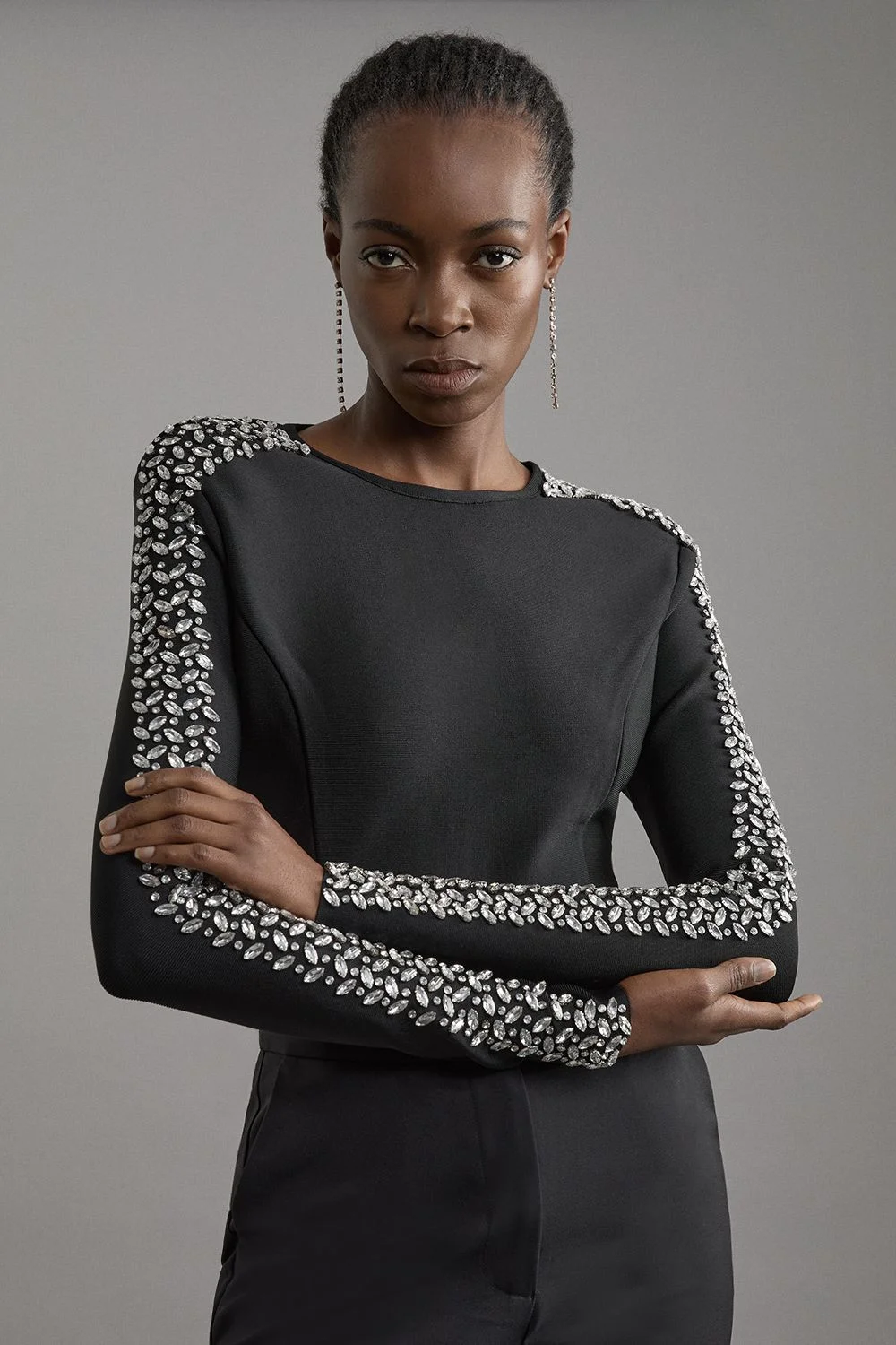 Figure Form Bandage Knit Embellished Top - 1