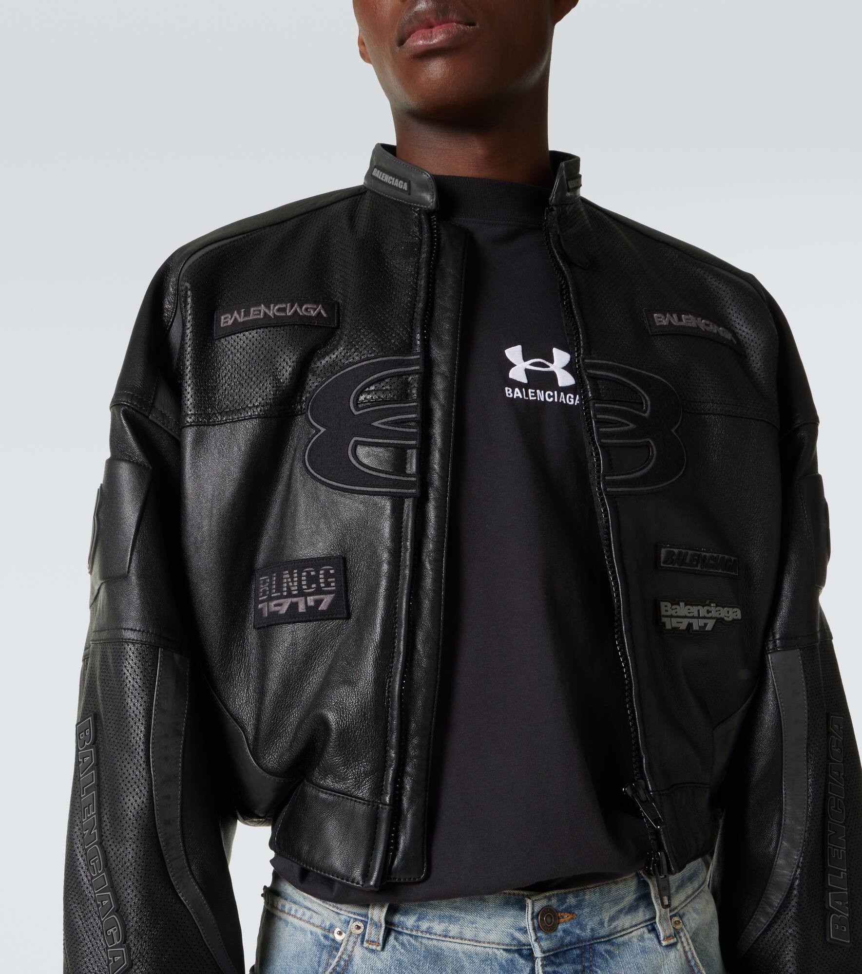 Round leather biker jacket - 5