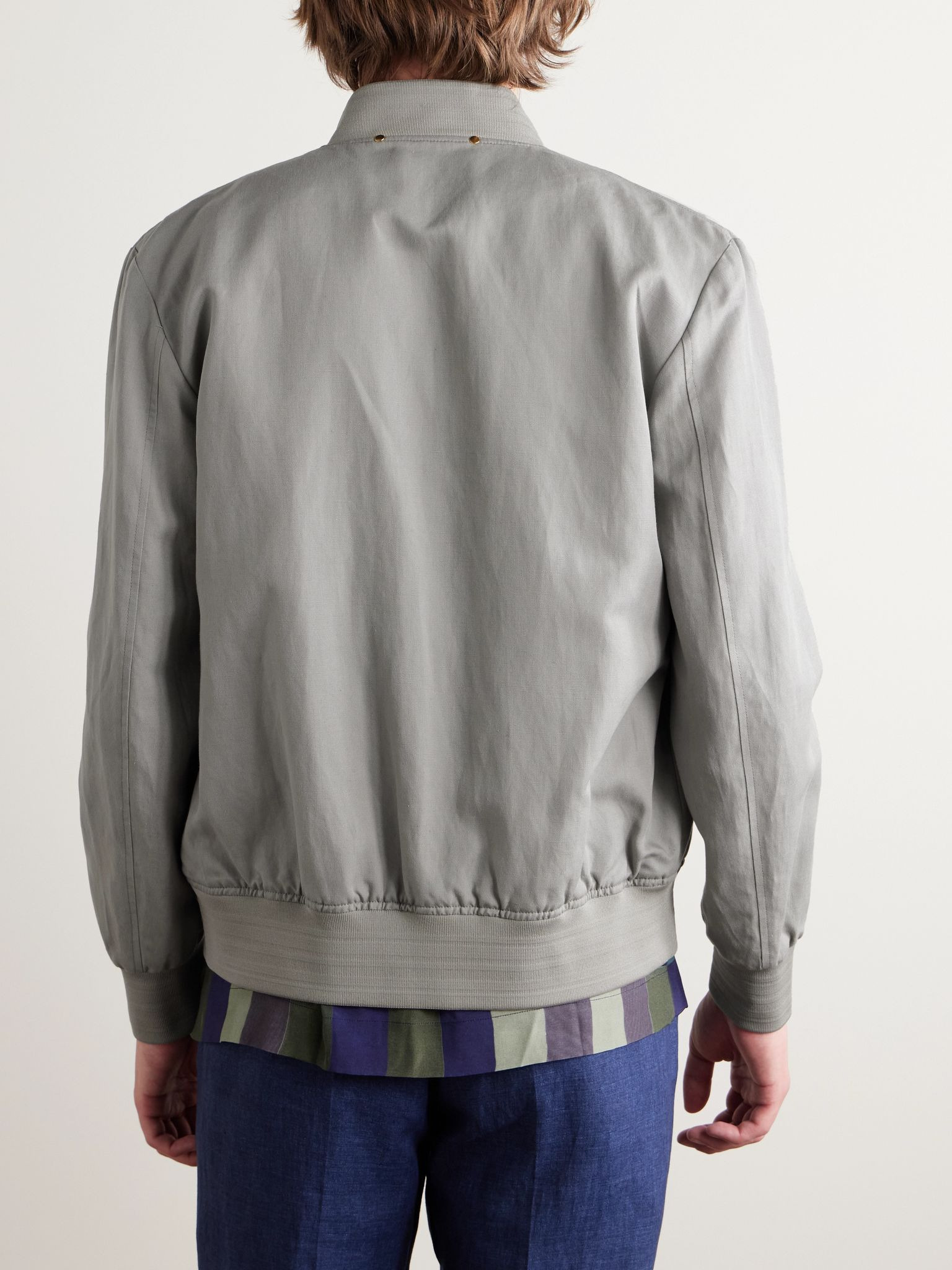 Linen, Cotton and Lyocell-Blend Bomber Jacket Gray green - 3