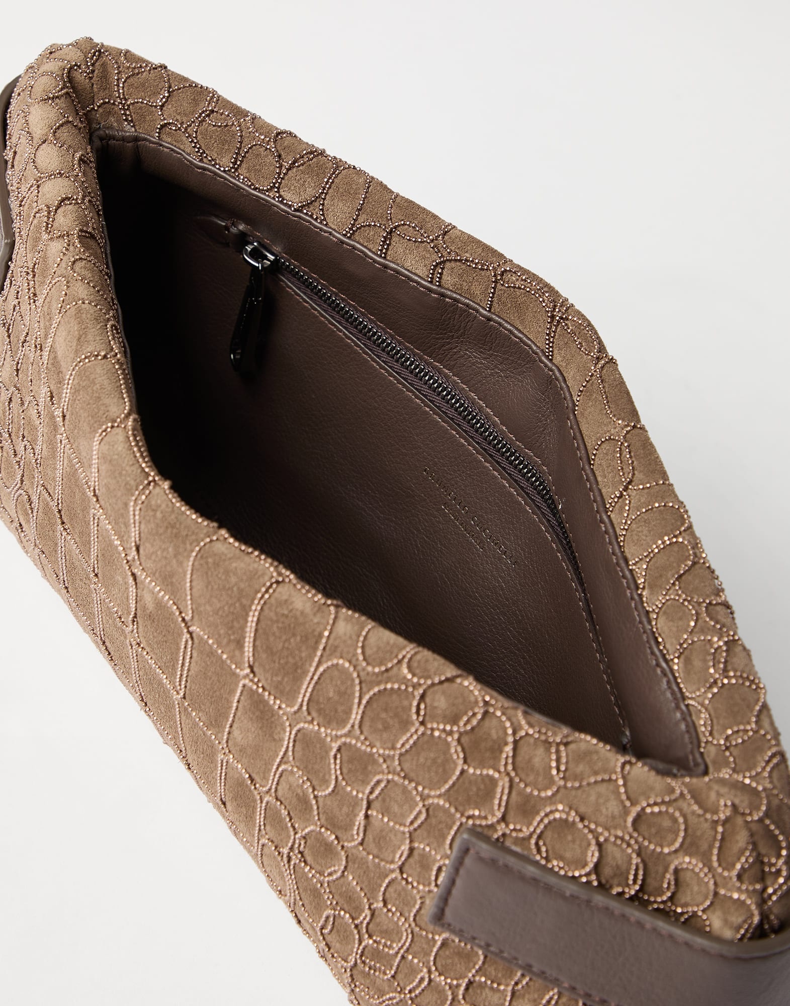 Essence pouch bag in suede with precious croc embroidery and bands - 5