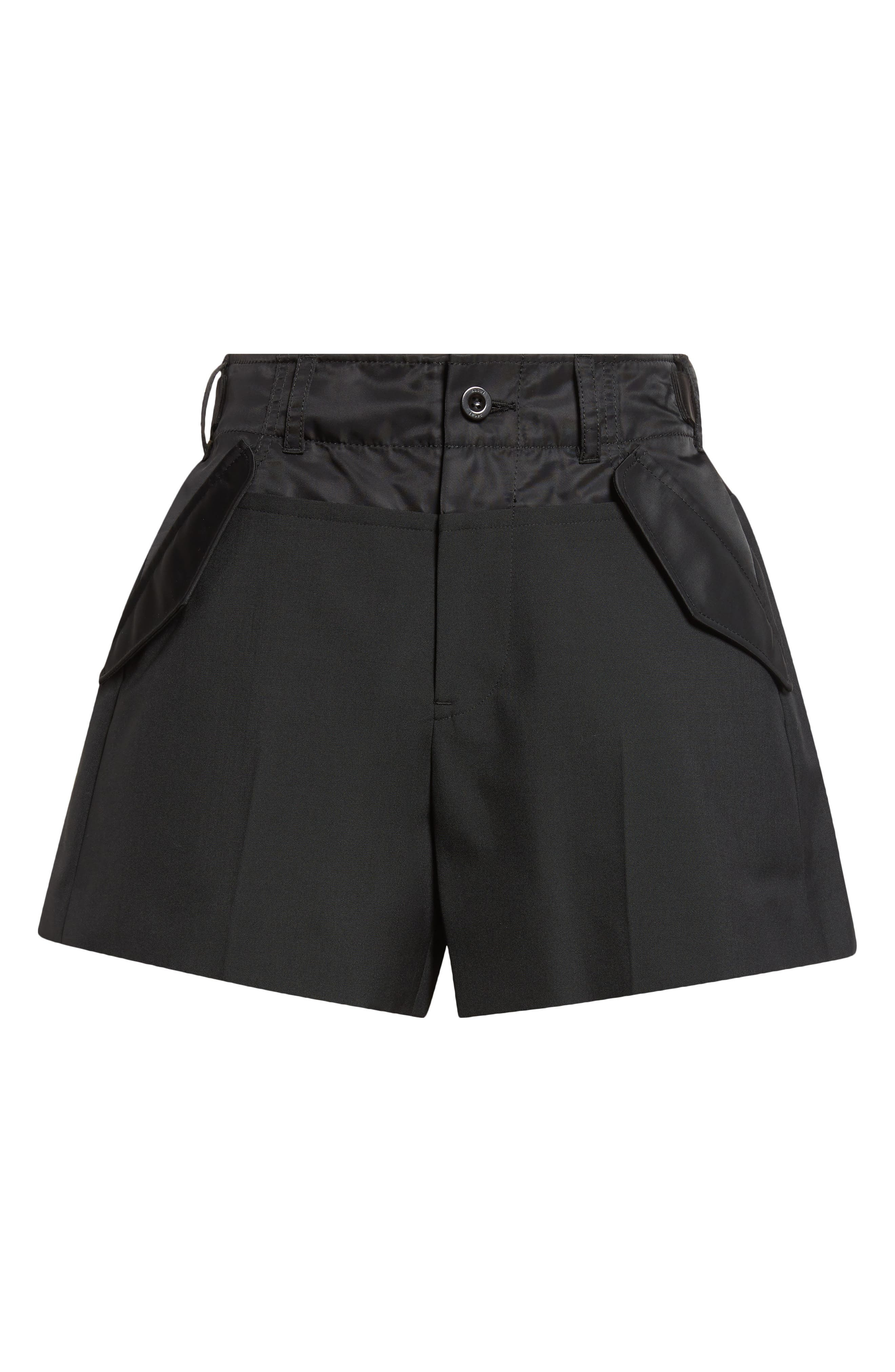 Sacai Suiting Mixed Media Shorts in Black at Nordstrom - 6