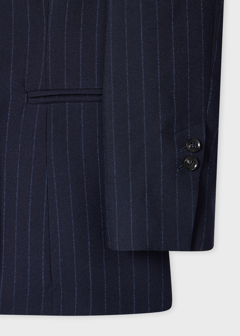 Women's Navy Stripe Collarless Suit 3