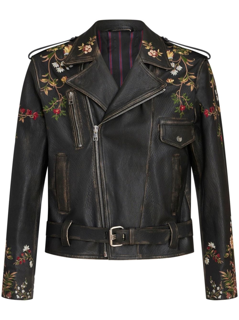 floral-embroidery leather biker jacket - 1