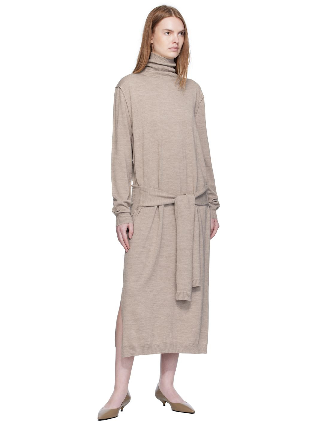 Taupe Trompe L'oeil Midi Dress - 4