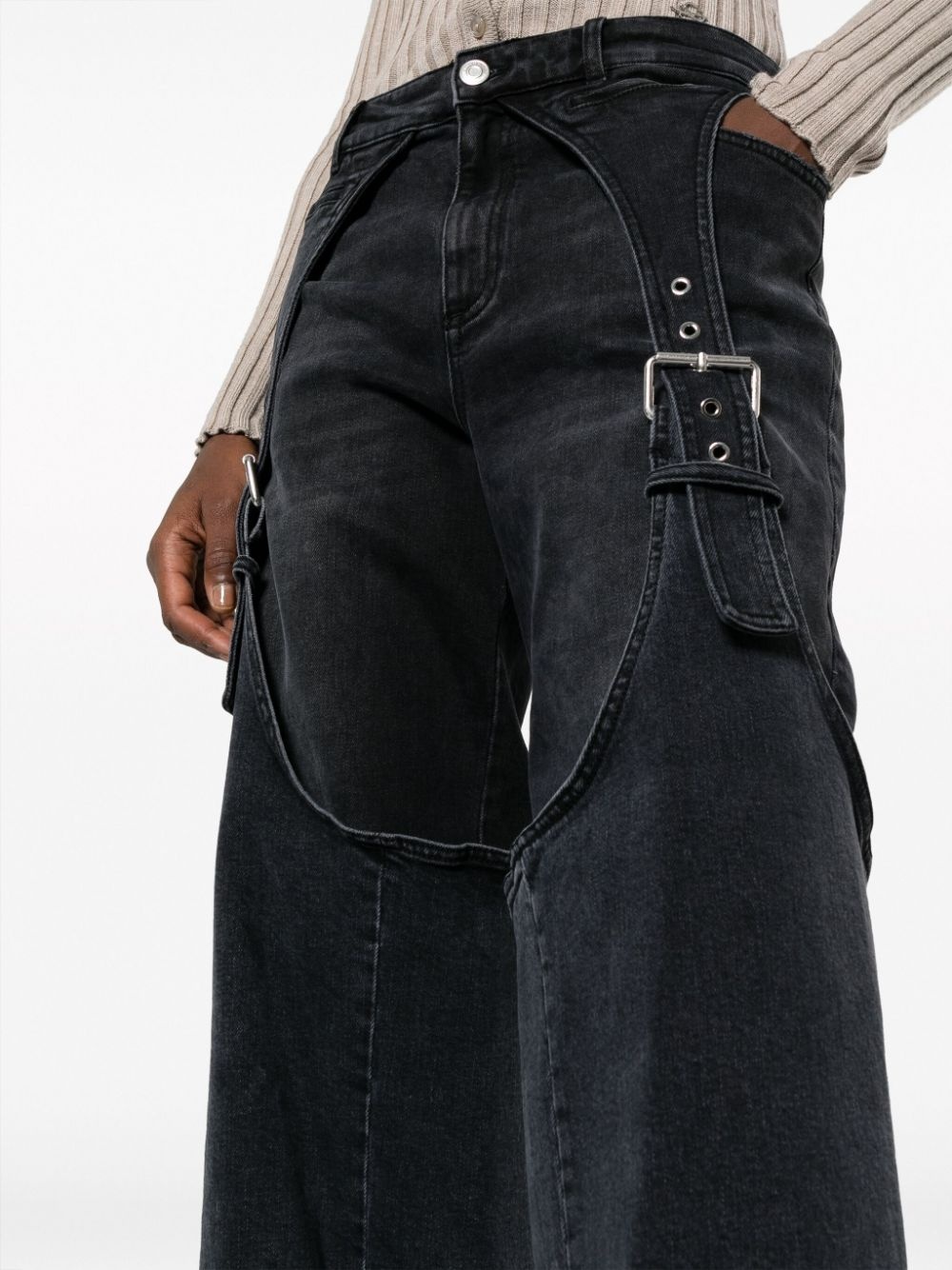 logo-patch cotton wide-leg jeans - 5