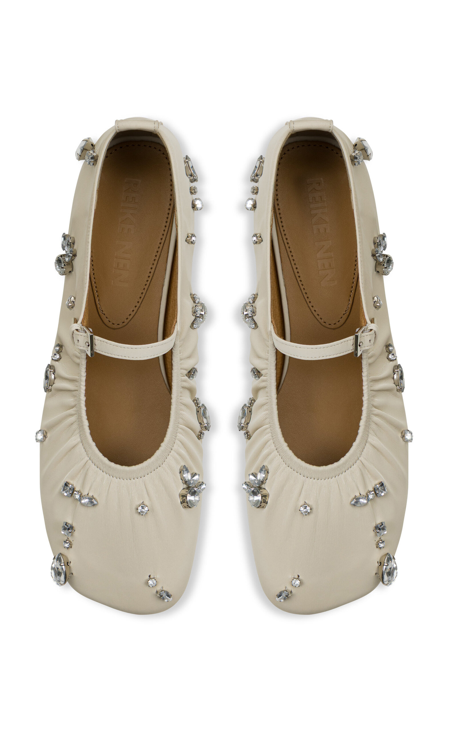 Sparkling Stone Leather Mary Jane Flats white - 5