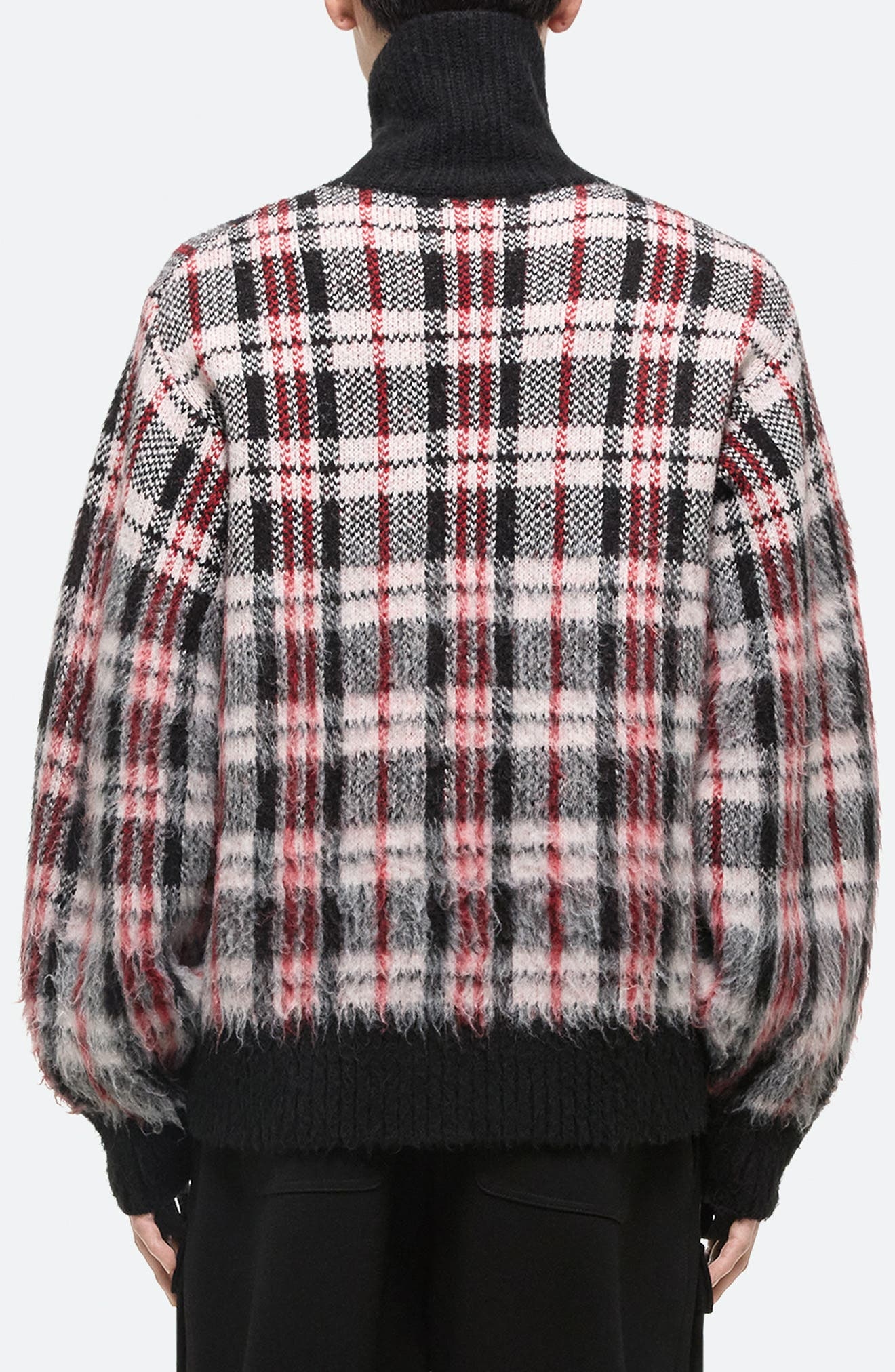 Helmut Lang Plaid Brushed Oversize Turtleneck Sweater in Medium Black Check at Nordstrom - 2