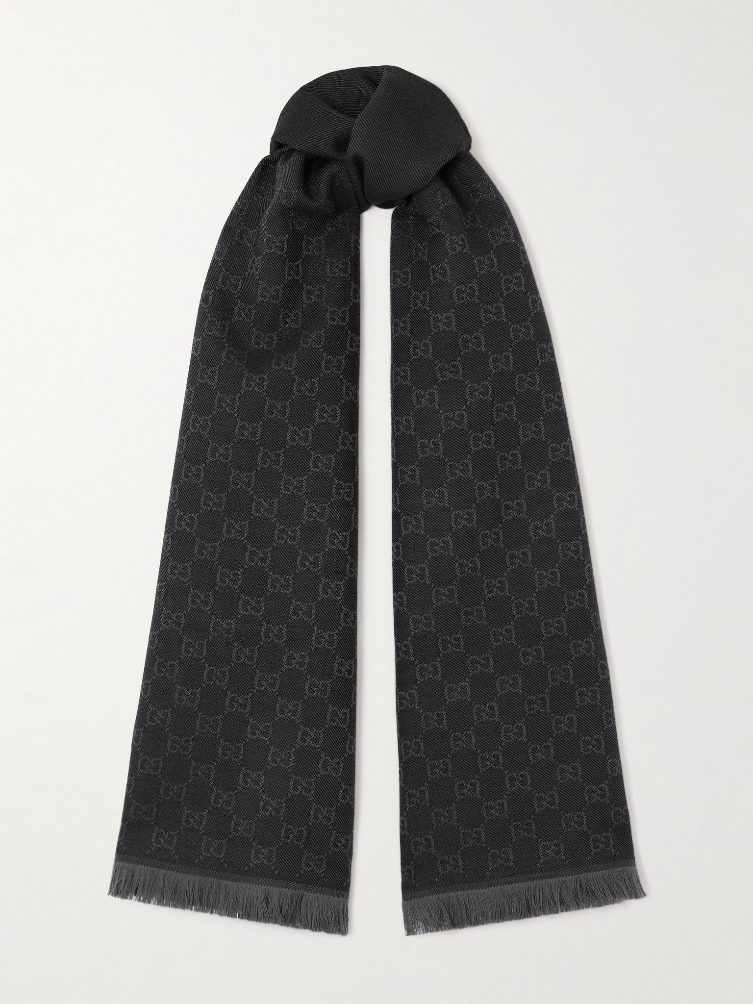 Frayed wool-jacquard scarf Black - 1