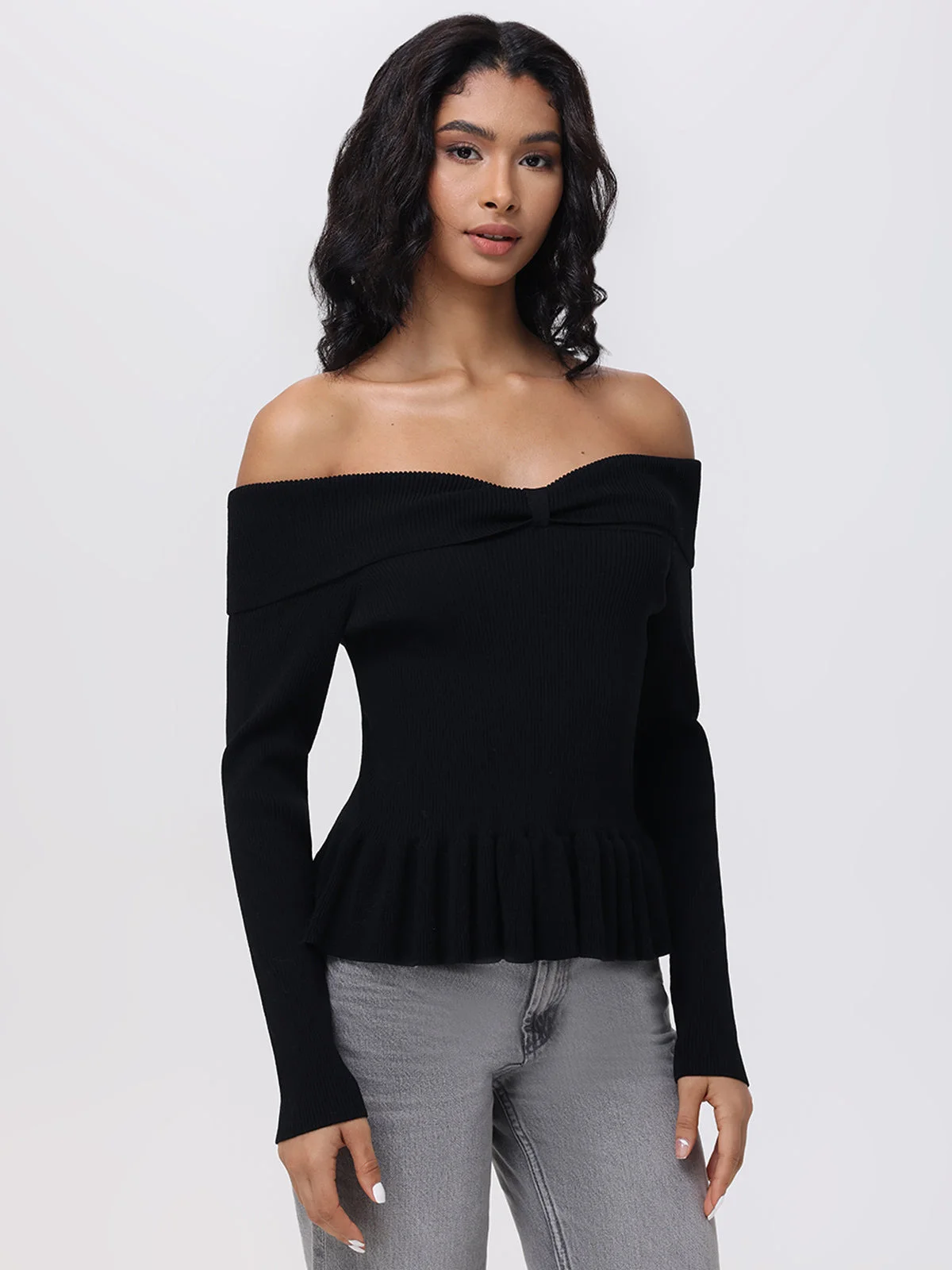 Morgan: Off Shoulder Peplum Sweater - 1