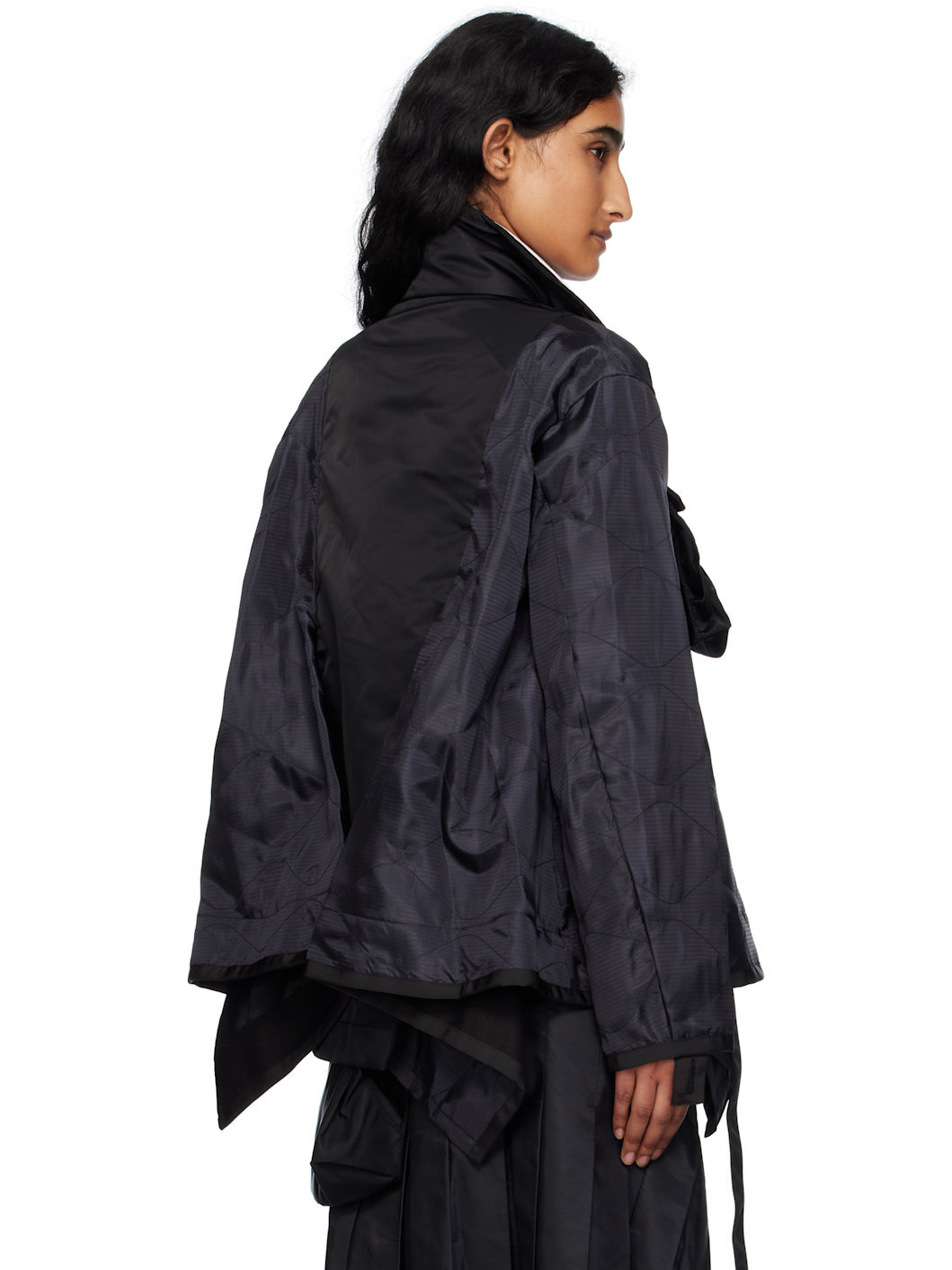 Black Nylon Twill Mix Coat - 3