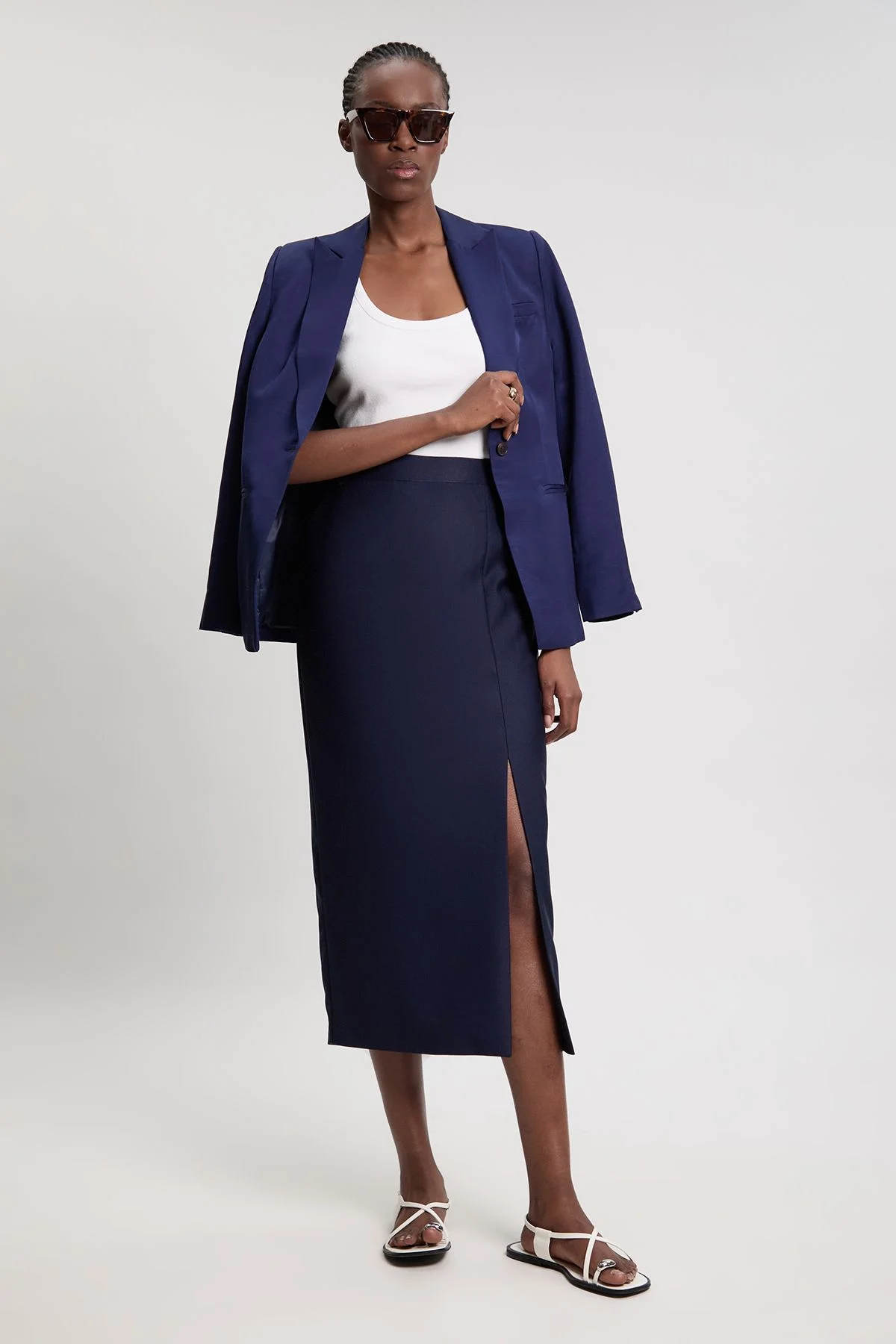 Petite Tailored Satin Midi Pencil Skirt - 1