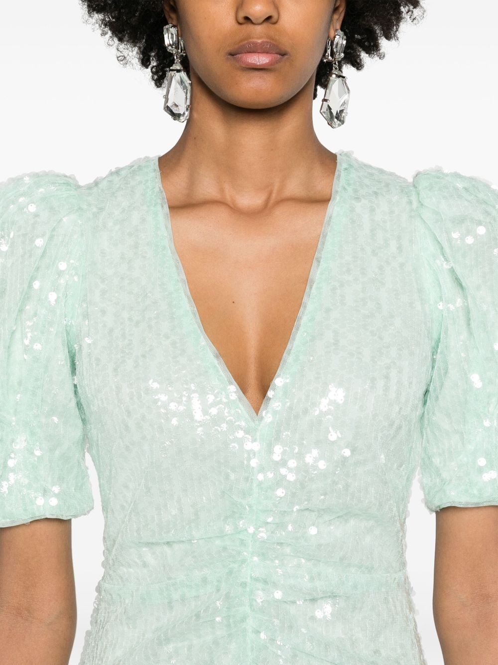 sequinned puff-sleeve midi dress - 5